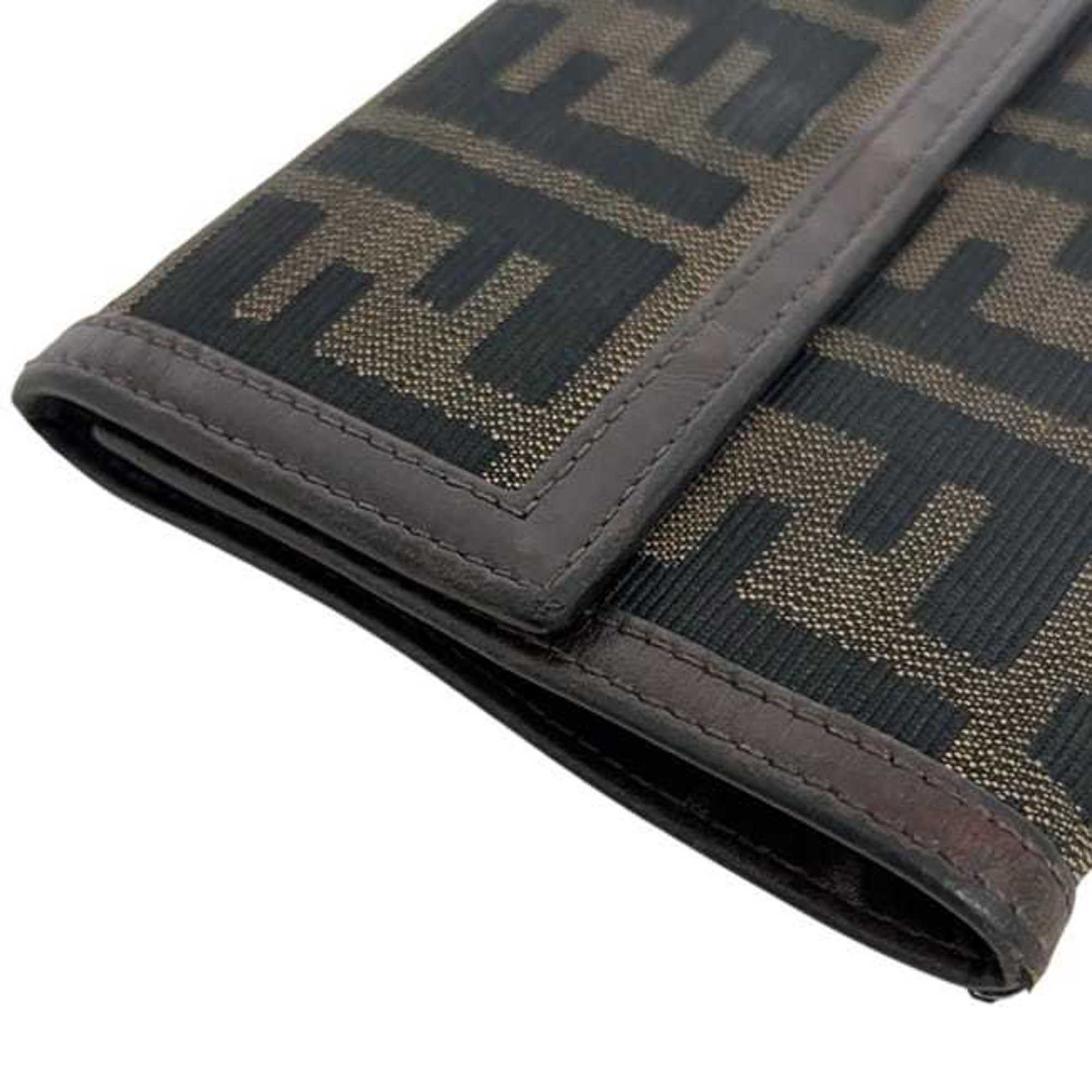 Fendi Brown Khaki Canvas Leather Wallet (Tri-Fold) (Pre-Owned)
