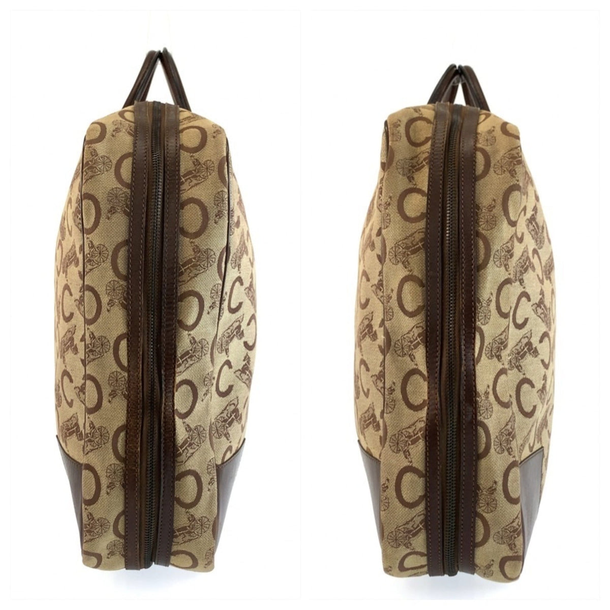 Celine Brown Canvas Boston Bag Handbag (Pre-Owned)