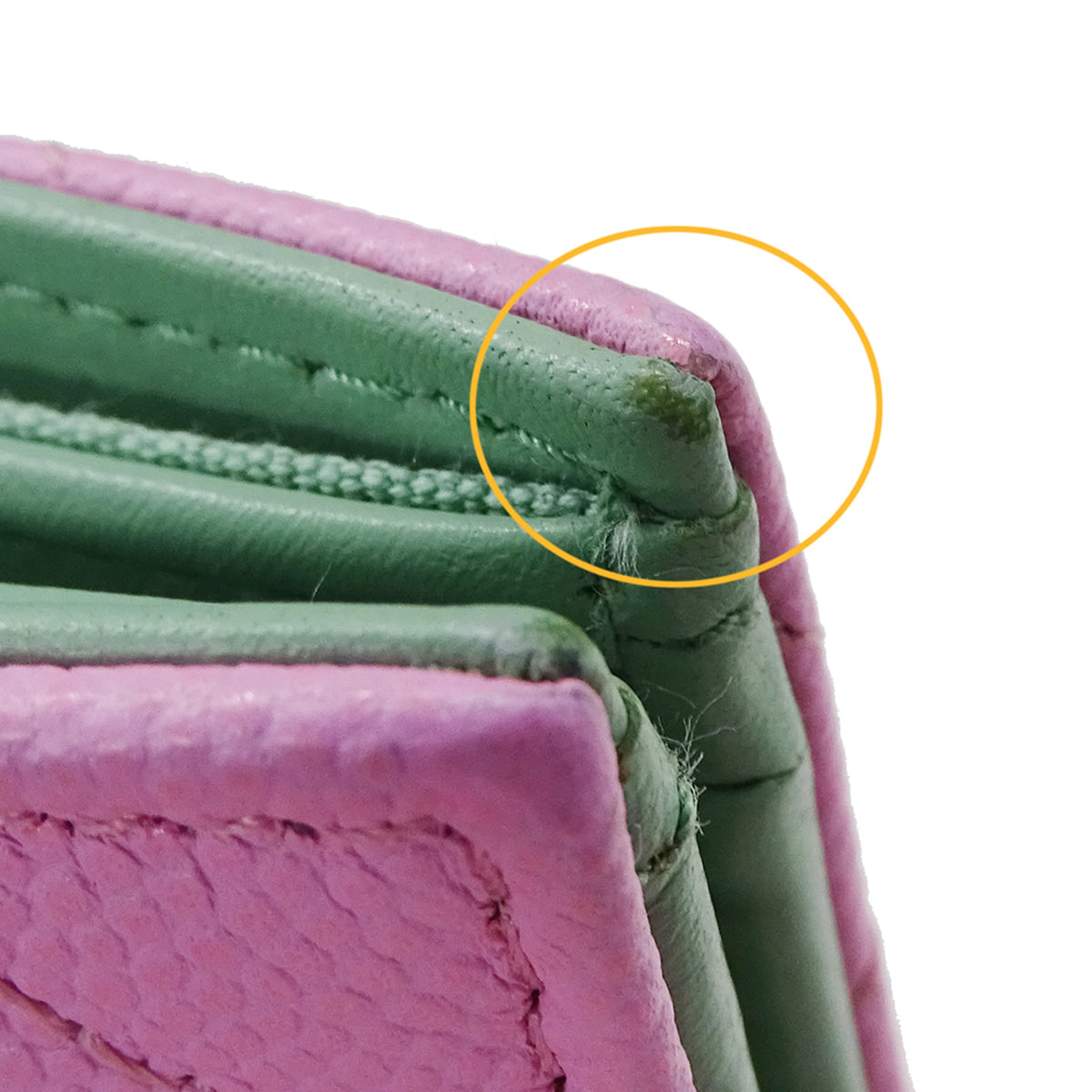 Chanel Green Pink Grained Calfskin Wallet (Bi-Fold) (Pre-Owned)
