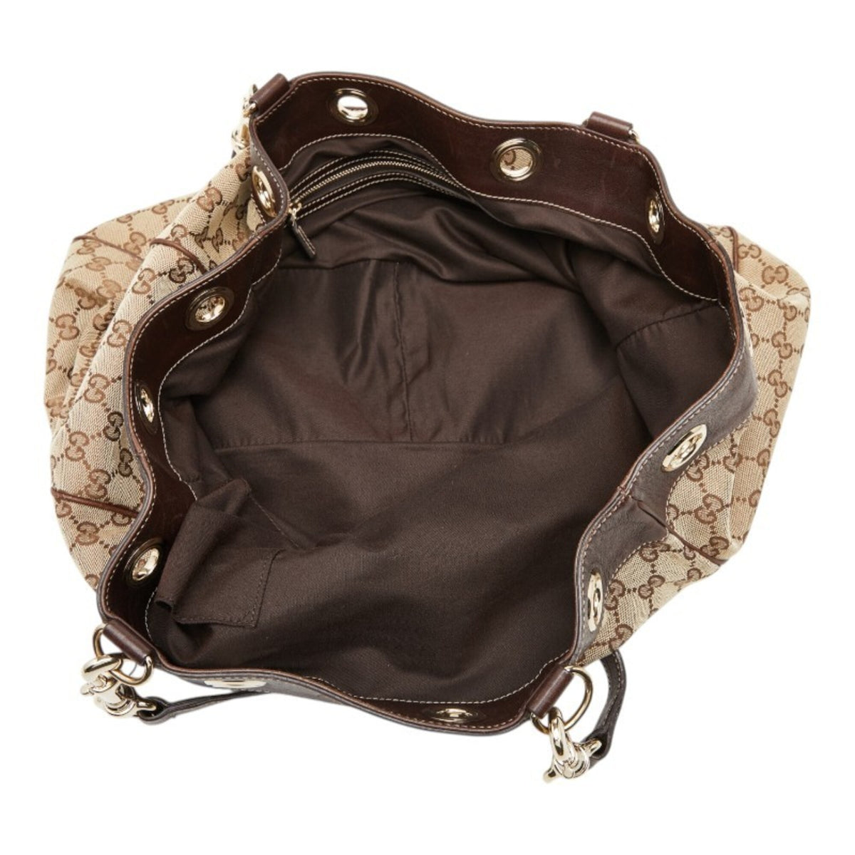 Gucci Gg Canvas Beige Brown Gg Canvas Leather Handbag Tote Bag (Pre-Owned)
