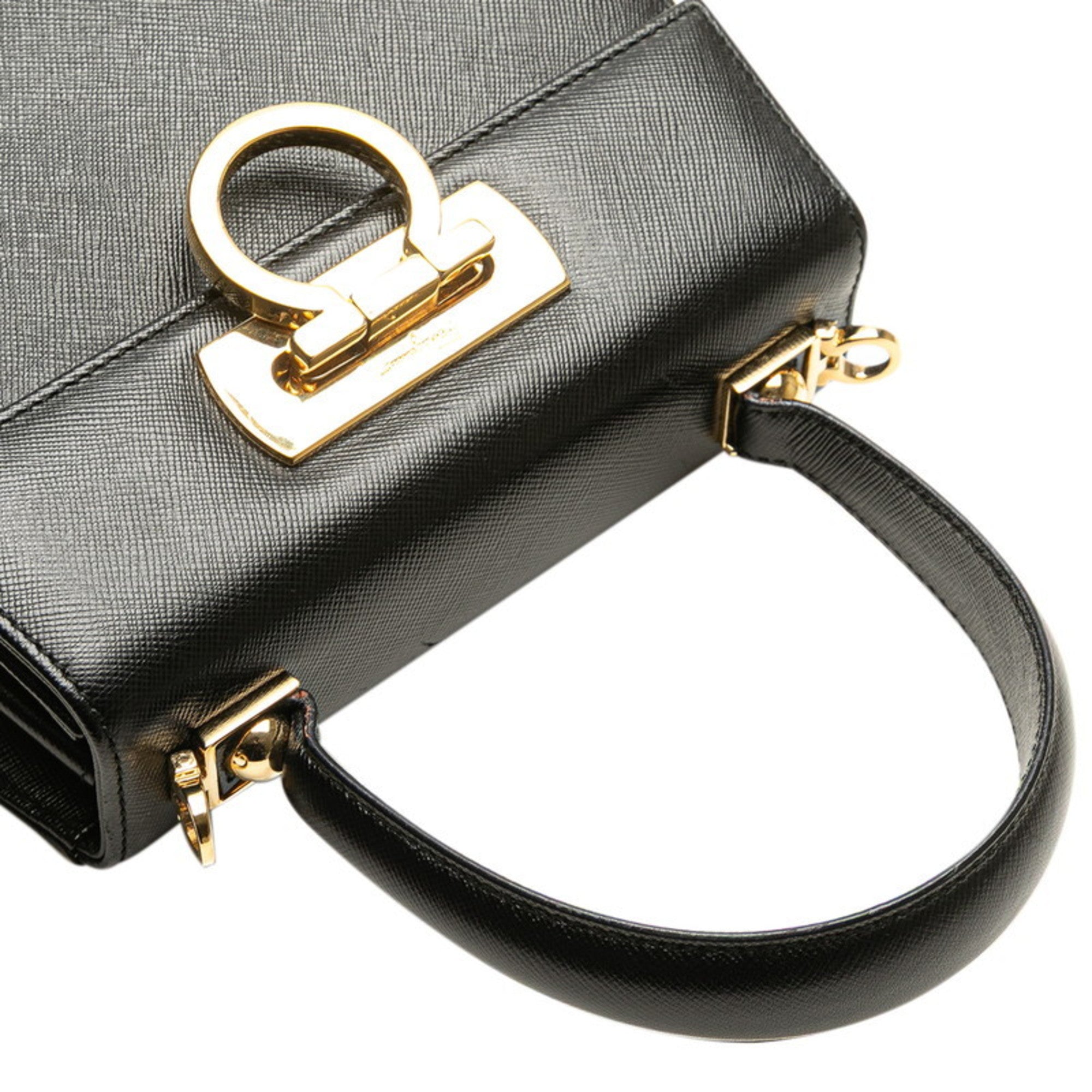 Salvatore Ferragamo Gancini Black Leather Handbag Shoulder Bag (Pre-Owned)