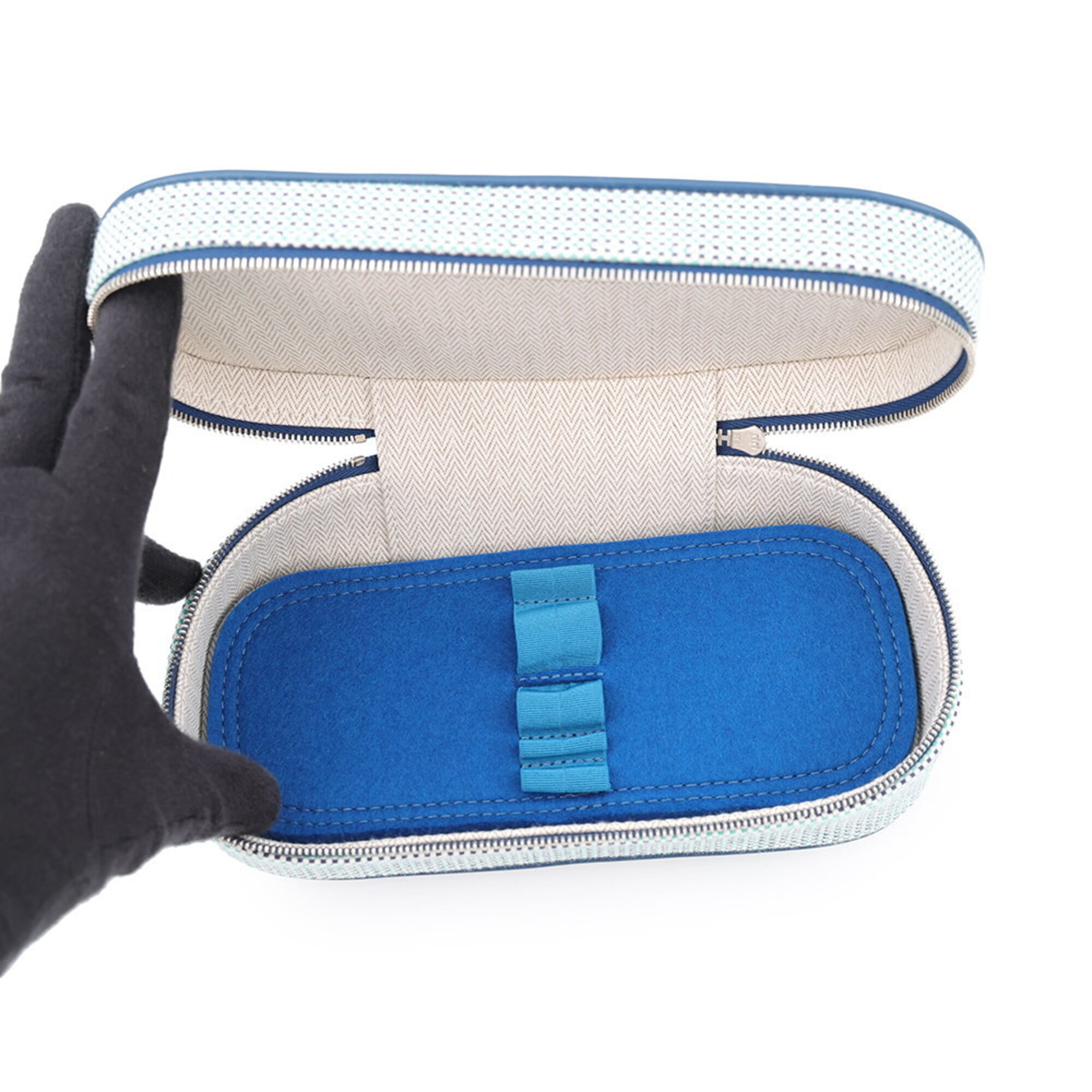 Hermes Ivory Marine Blue Toile H Handbag Pouch (Pre-Owned)