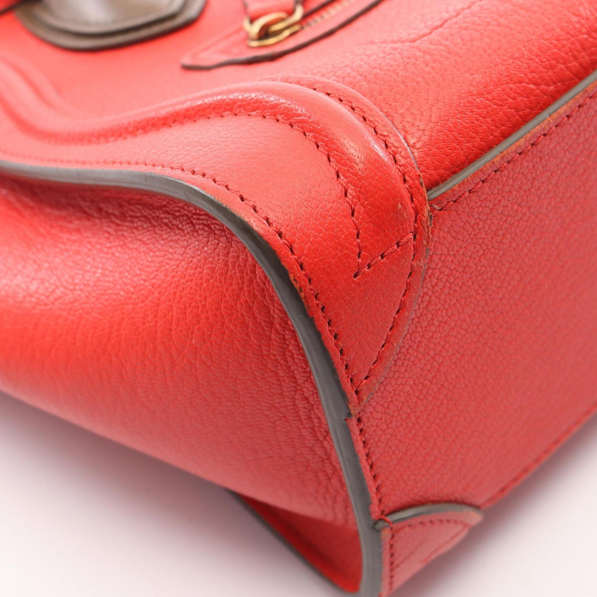 Celine Khaki Red Color Leather Handbag (Pre-Owned)