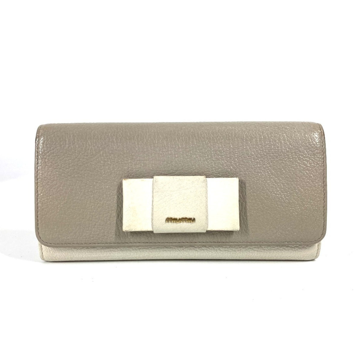 Miu Miu Gray White Leather Long Wallet (Bi-Fold) (Pre-Owned)