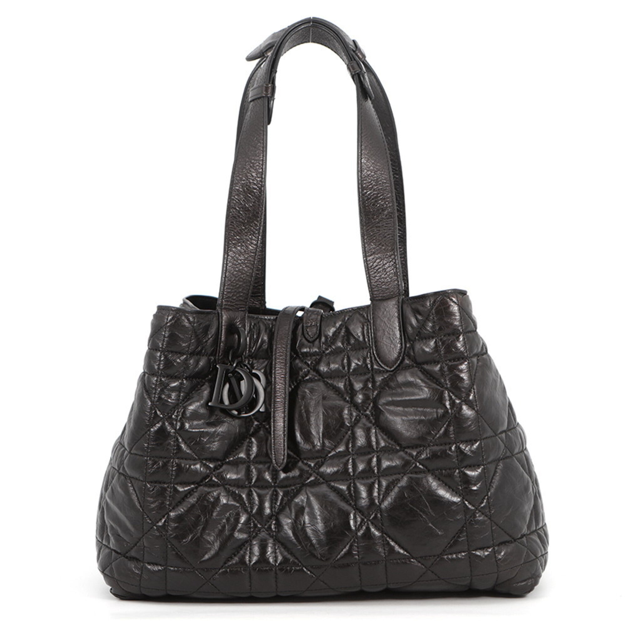 Christian Dior Black Leather Handbag Pouch Tote Bag (Pre-Owned)
