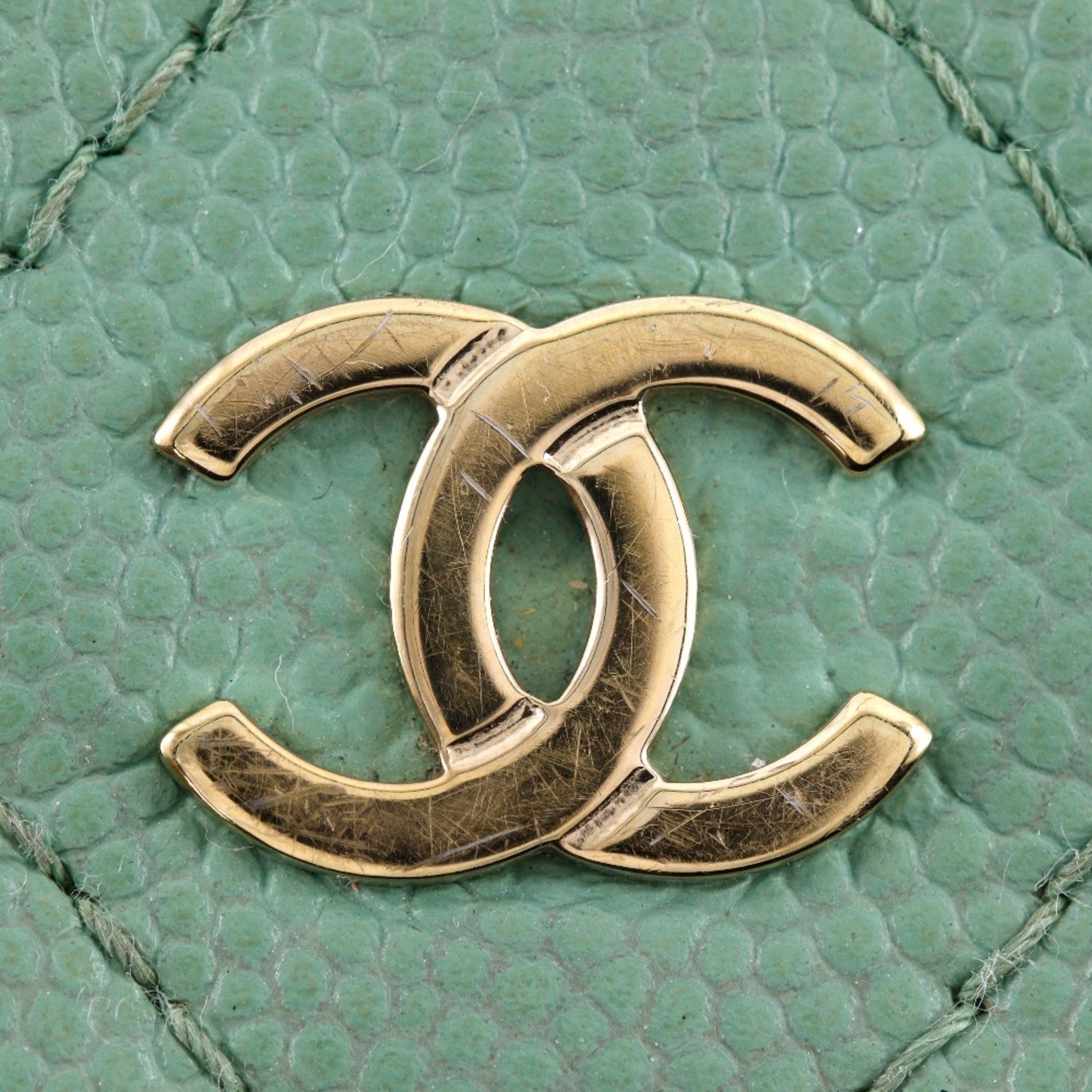 Chanel Gold Green Grained Calfskin Coin Purse/Coin Case (Pre-Owned)