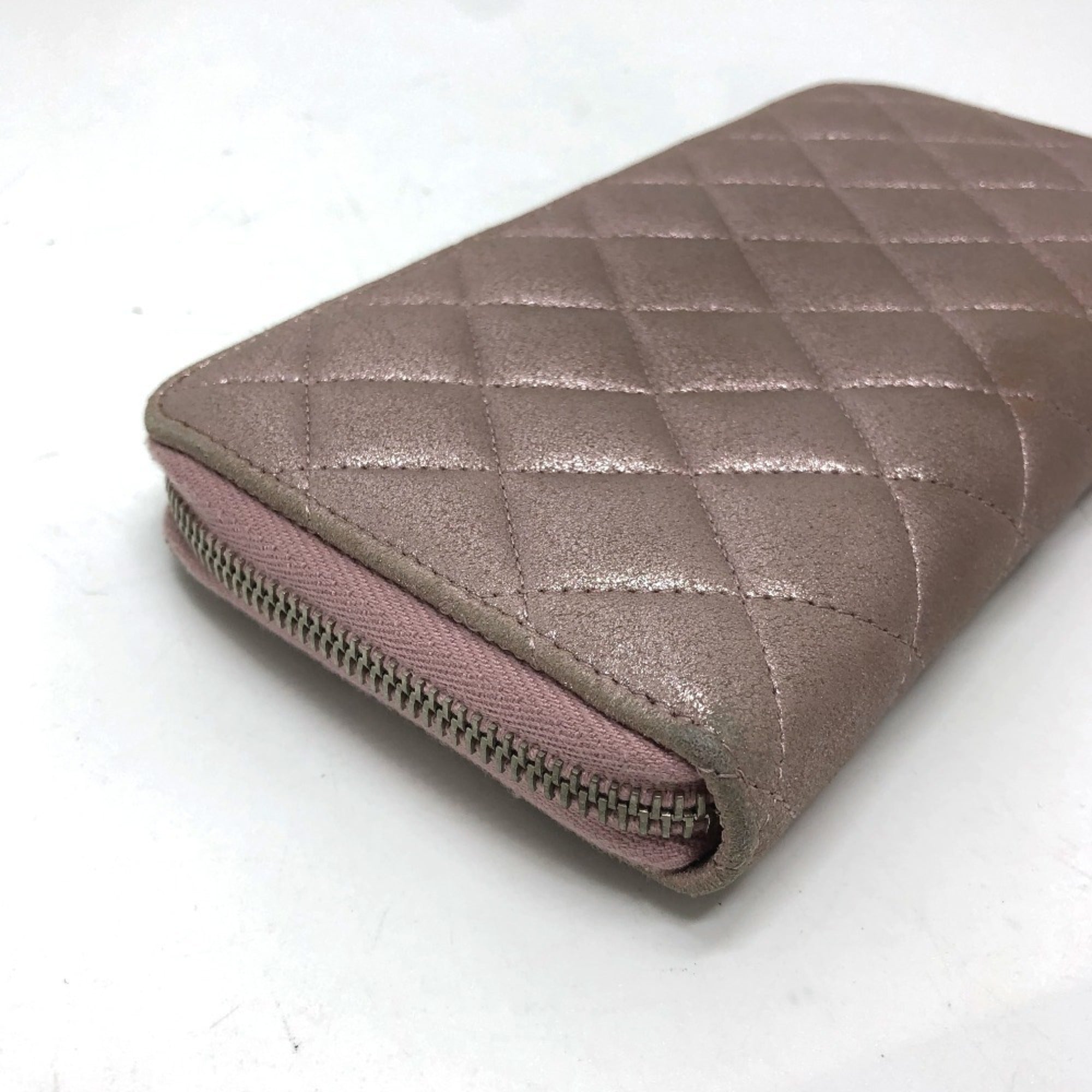 Chanel Pink Leather Long Wallet (Bi-Fold) (Pre-Owned)