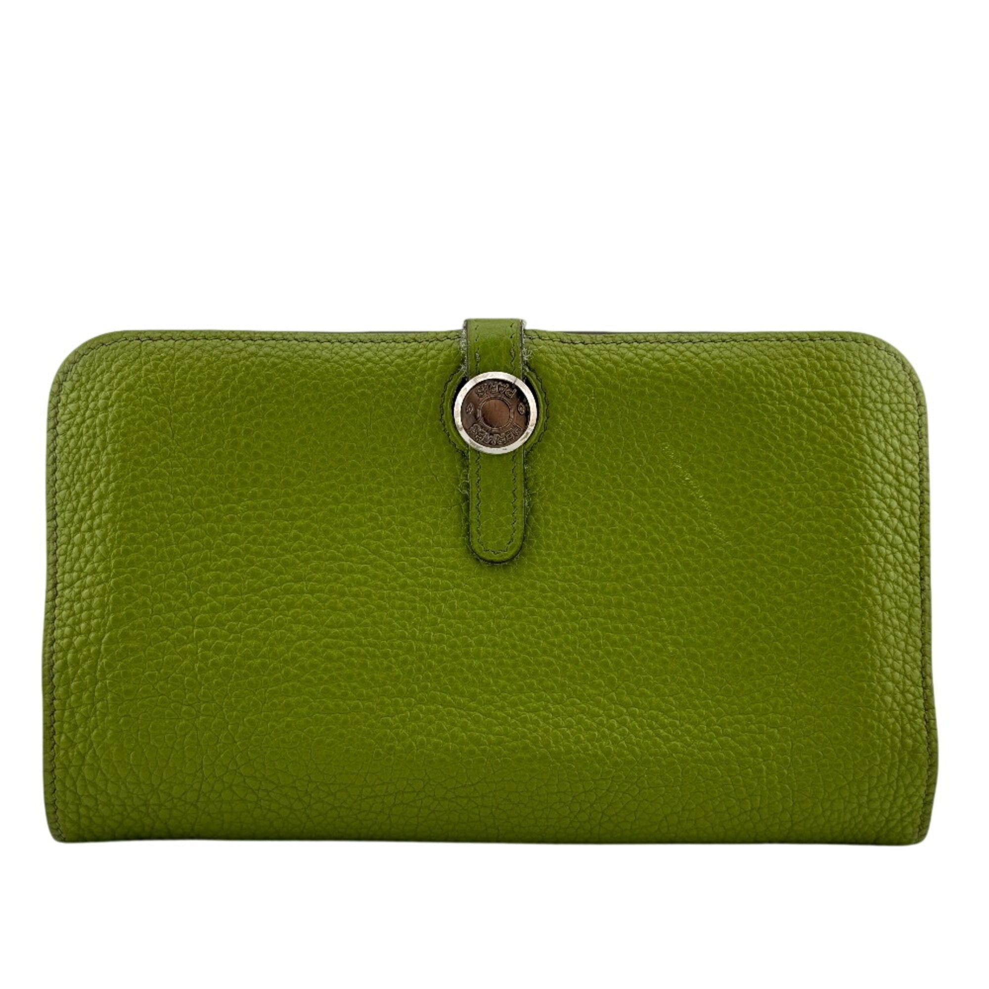 Hermes Green Taurillon Clemence Leather Long Wallet (Bi-Fold) (Pre-Owned)