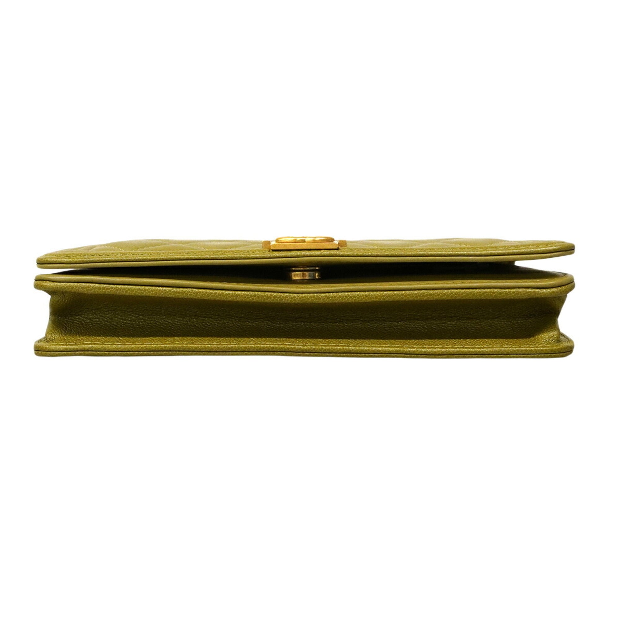 Chanel Khaki Grained Calfskin Chain/Shoulder Wallet (Pre-Owned)