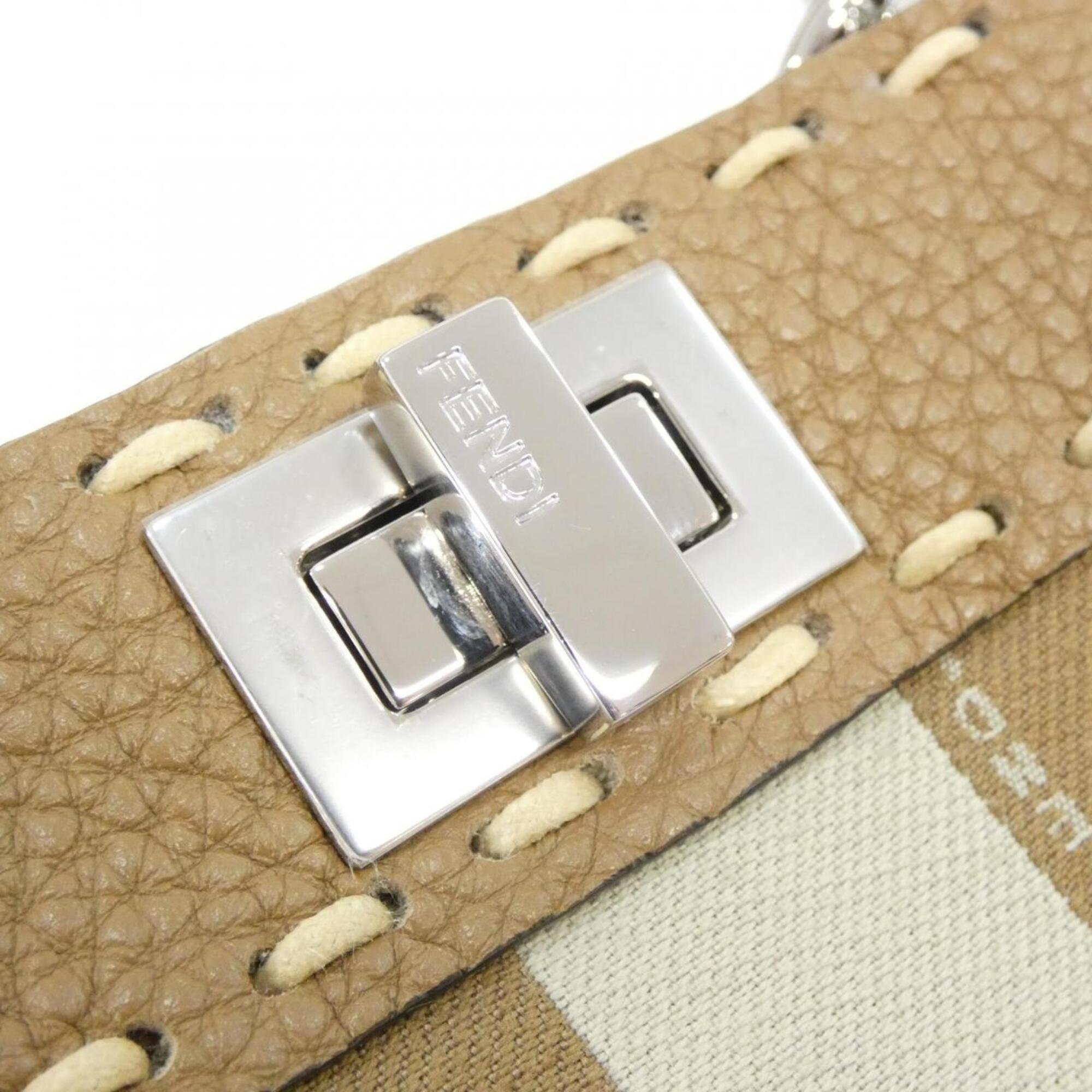 Fendi Selleria Beige Light Brown Canvas Leather Handbag (Pre-Owned)