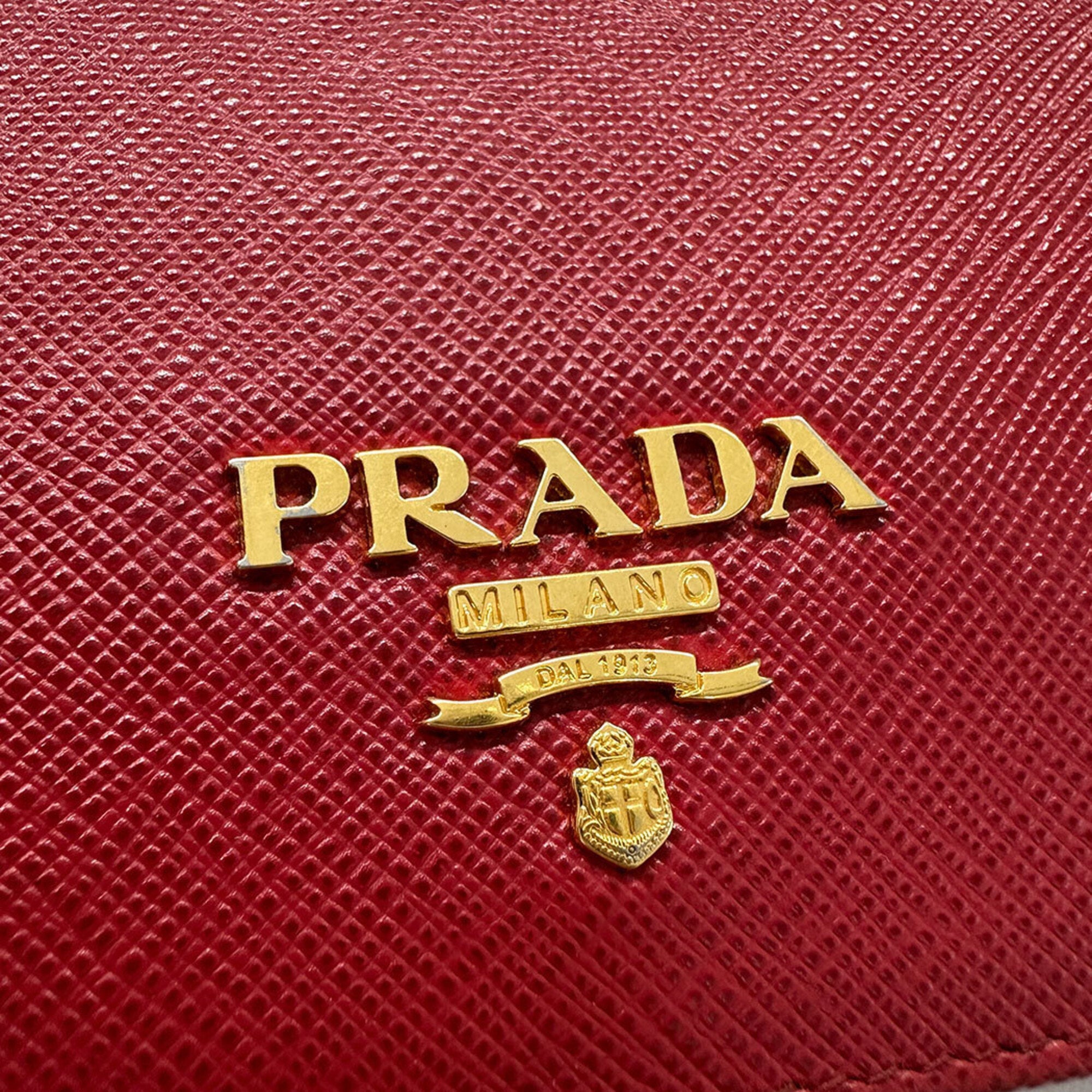 Prada Red Color Saffiano Wallet (Bi-Fold) (Pre-Owned)