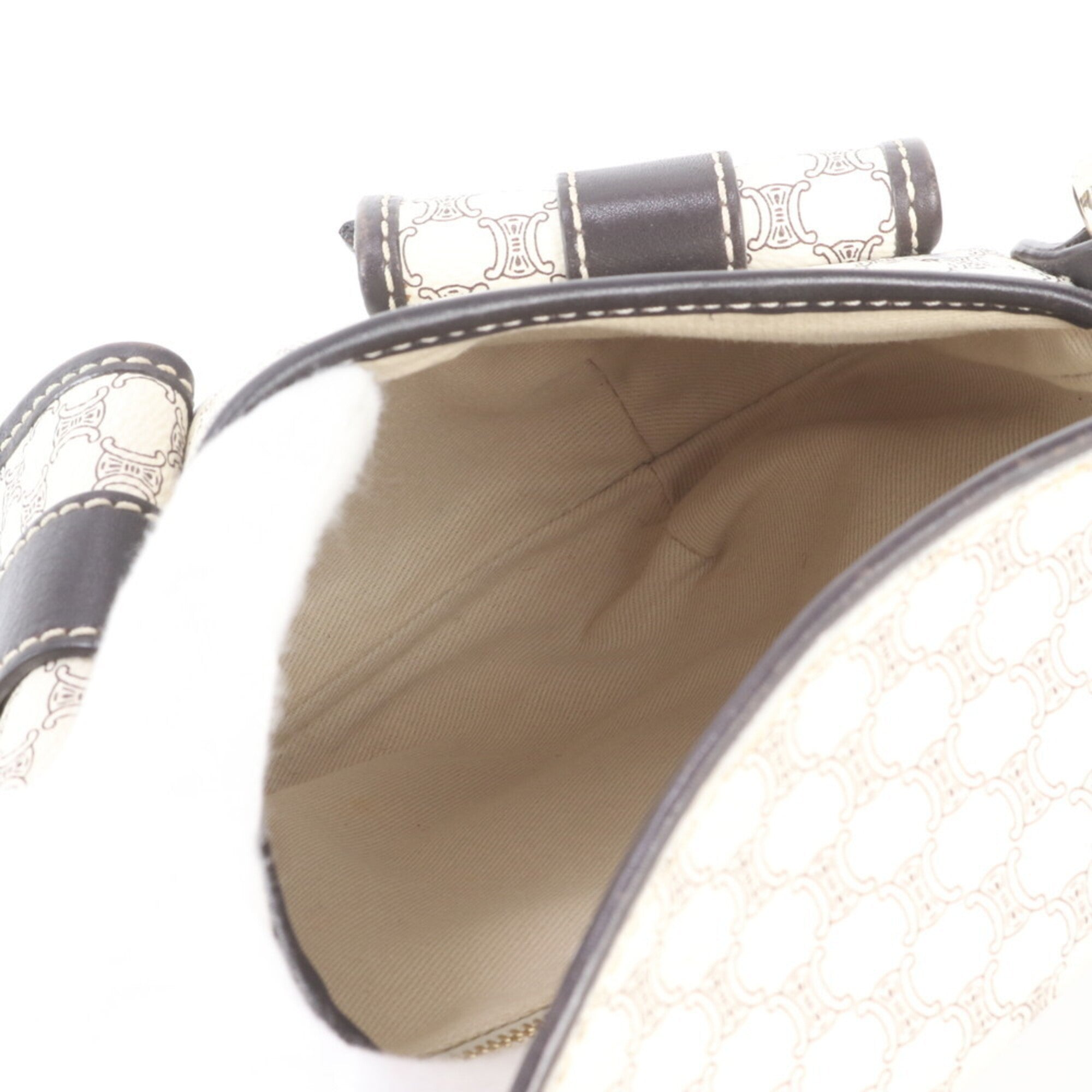 Celine Brown Ivory Leather Coated Canvas Shoulder Bag (Pre-Owned)
