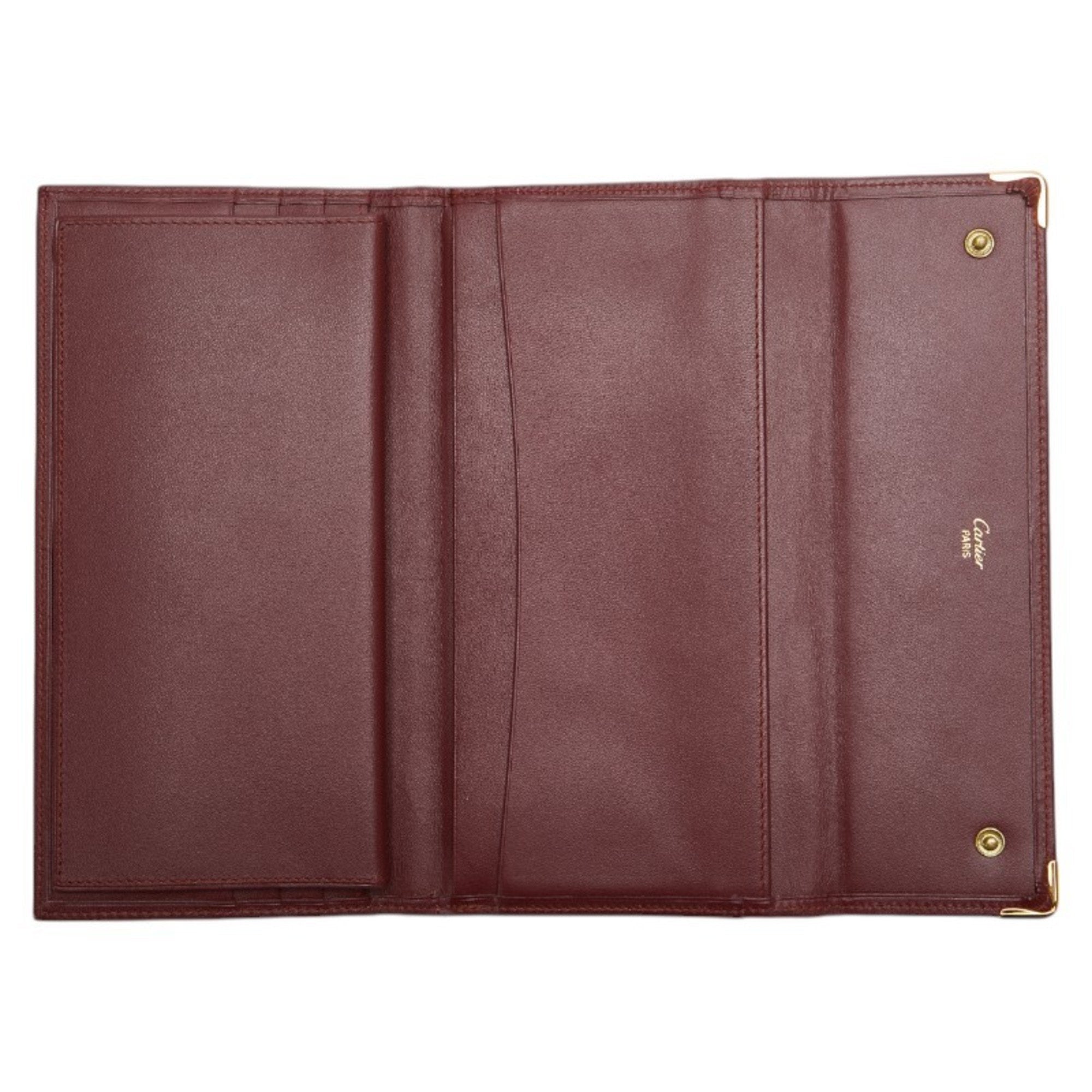 Cartier Wine Red Leather Long Wallet (Tri-Fold) (Pre-Owned)