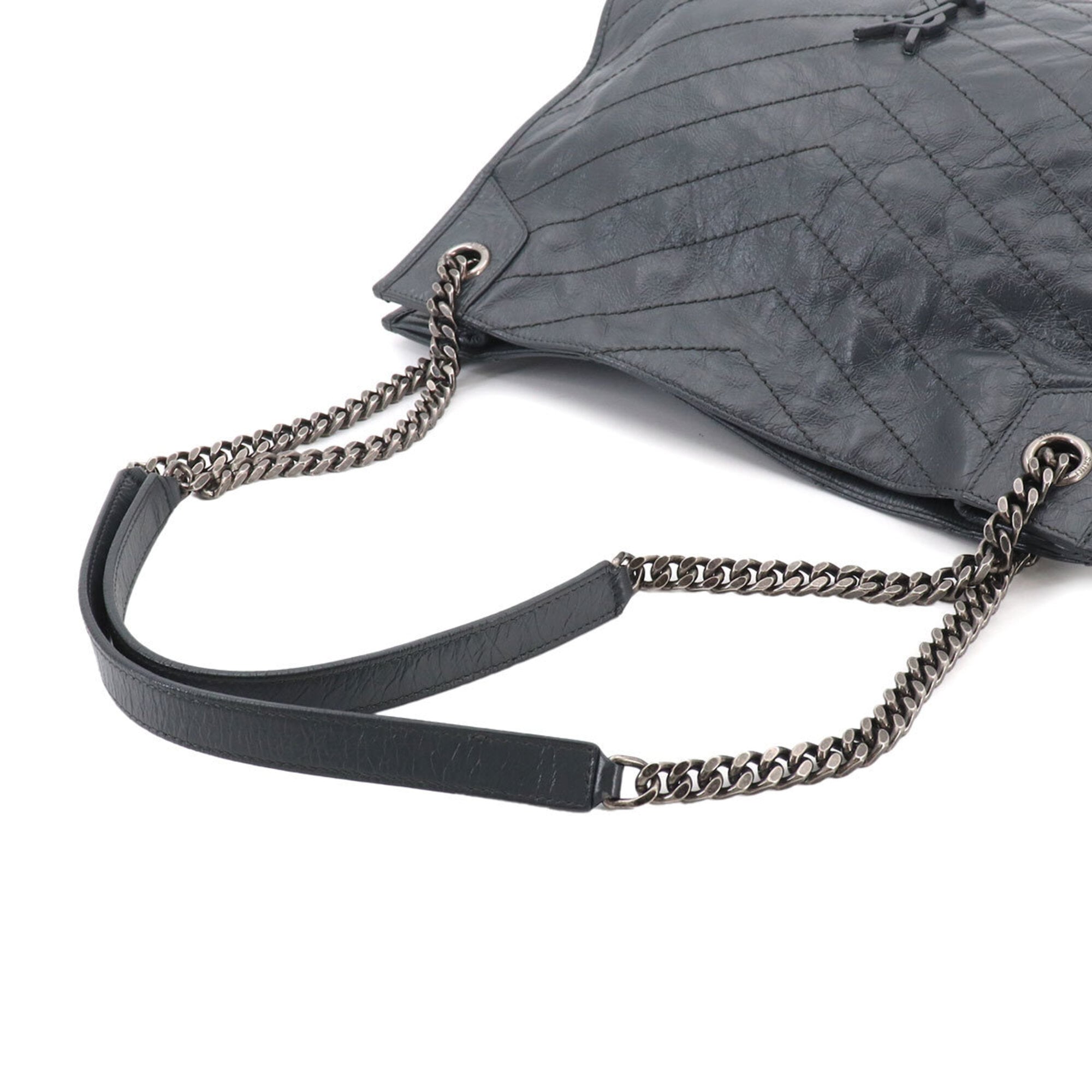 Saint Laurent Gray Leather Shopping Bag Tote Bag (Pre-Owned)
