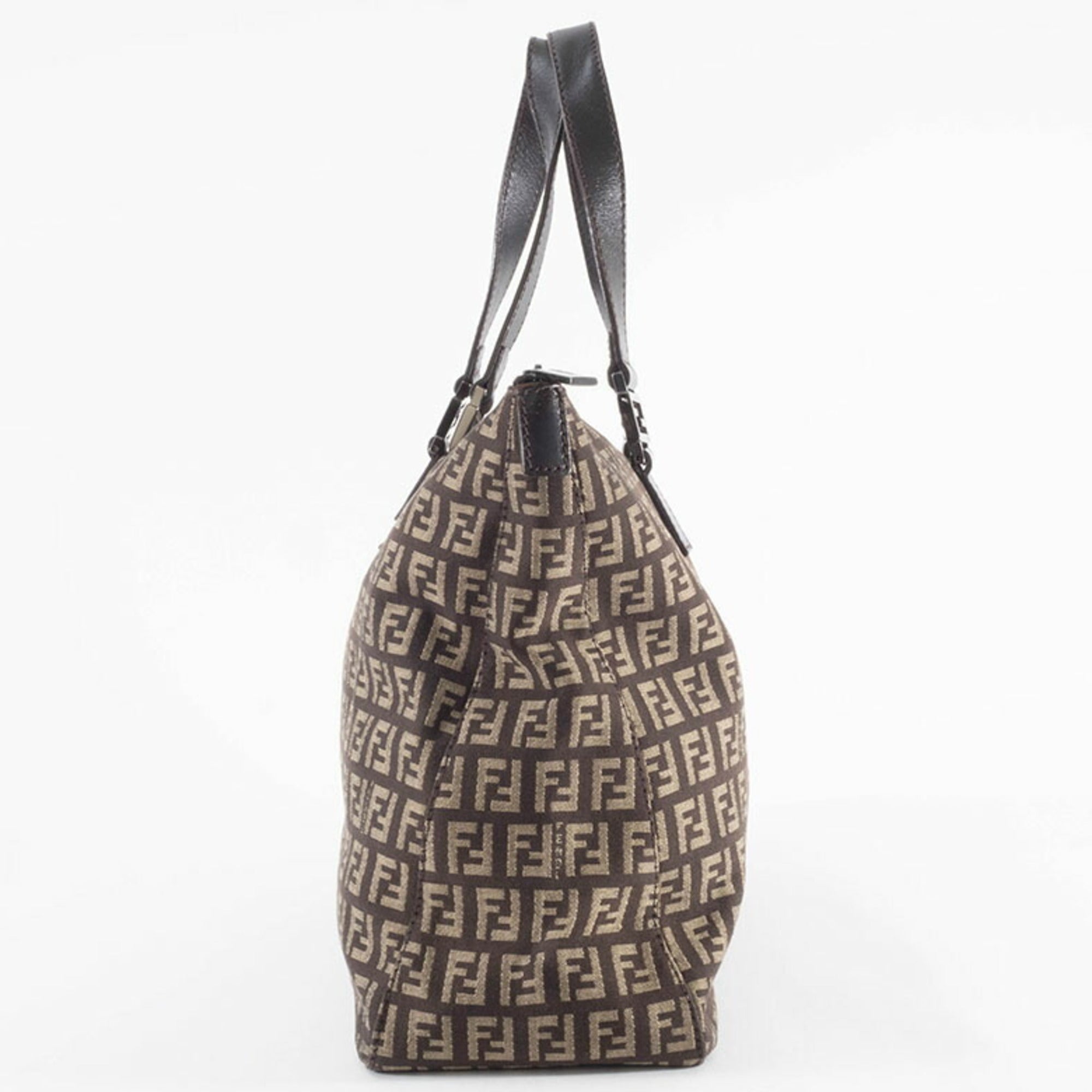 Fendi Zucchino Beige Brown Zucchino Canvas Leather Tote Bag (Pre-Owned)