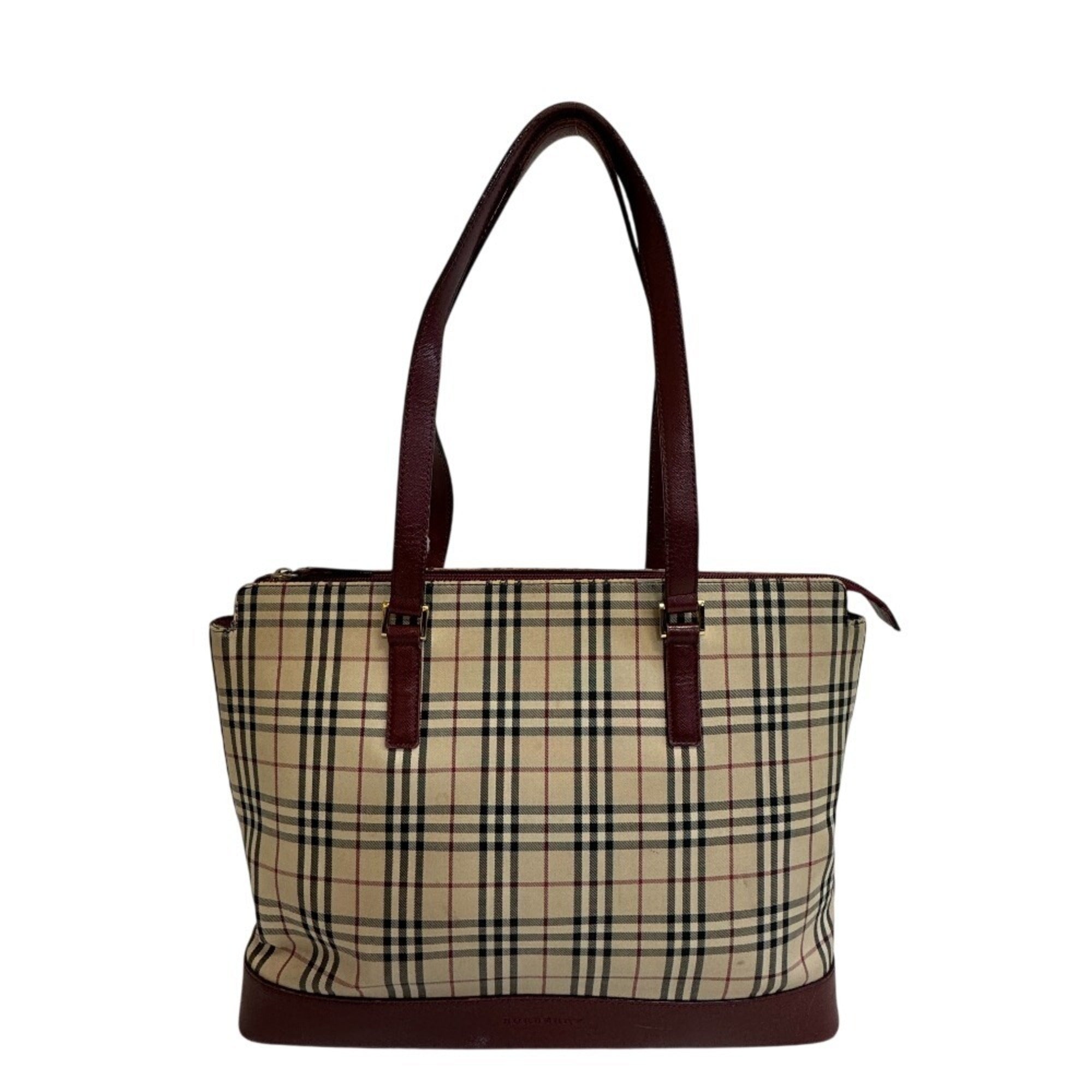Burberry Beige Bordeaux Canvas Leather Shoulder Bag Tote Bag (Pre-Owned)