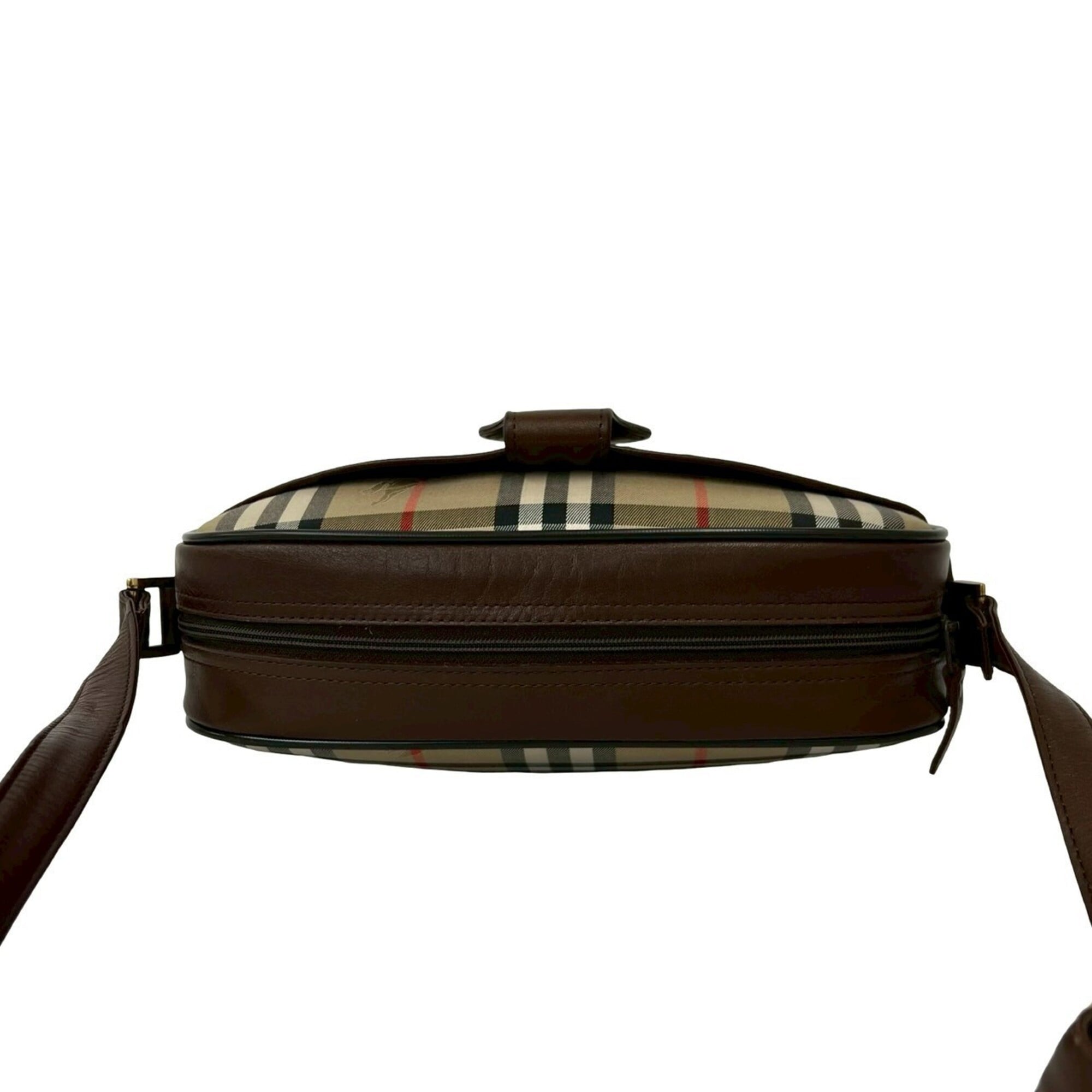 Burberry Beige Black Brown Red Color White Canvas Leather Shoulder Bag (Pre-Owned)