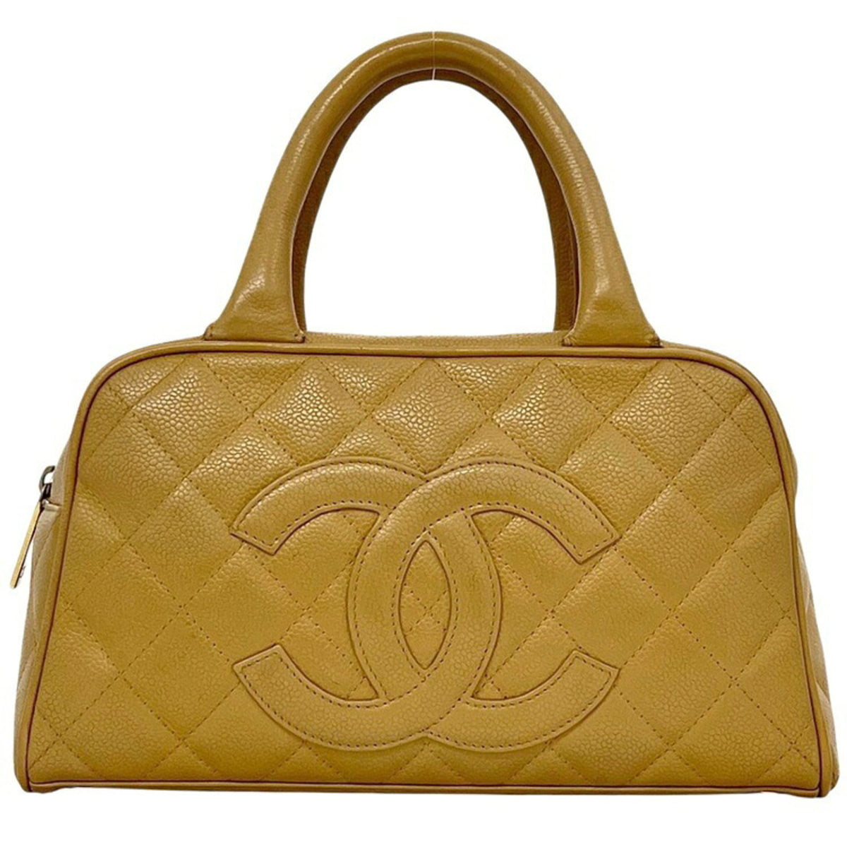 Chanel Beige Grained Calfskin Boston Bag Handbag (Pre-Owned)