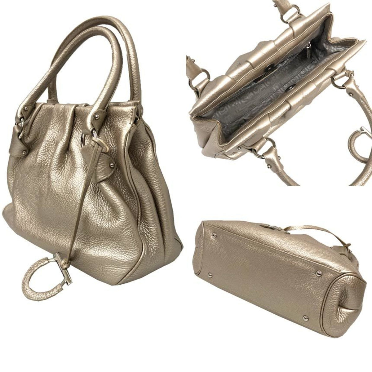 Salvatore Ferragamo Champagne Gold Leather Handbag (Pre-Owned)