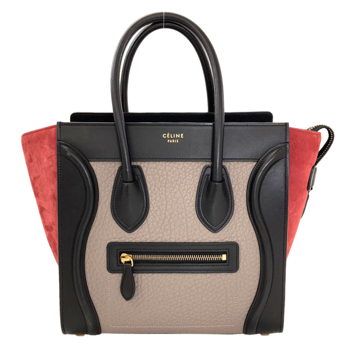 Celine Black Gray Red Color Leather Handbag (Pre-Owned)