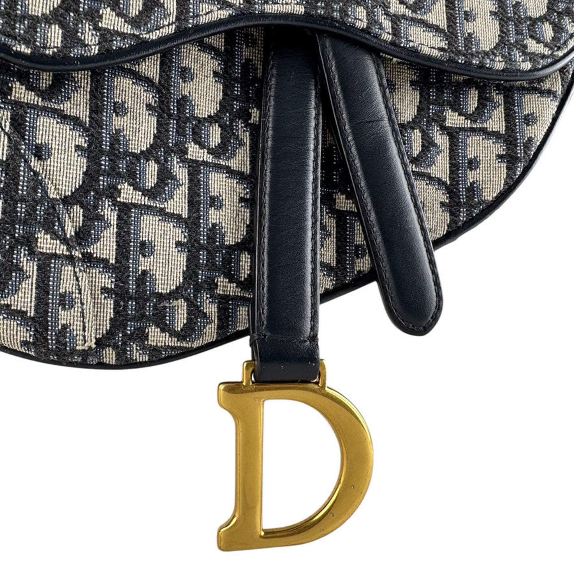 Christian Dior Navy Canvas Leather Handbag Saddle Bag (Pre-Owned)