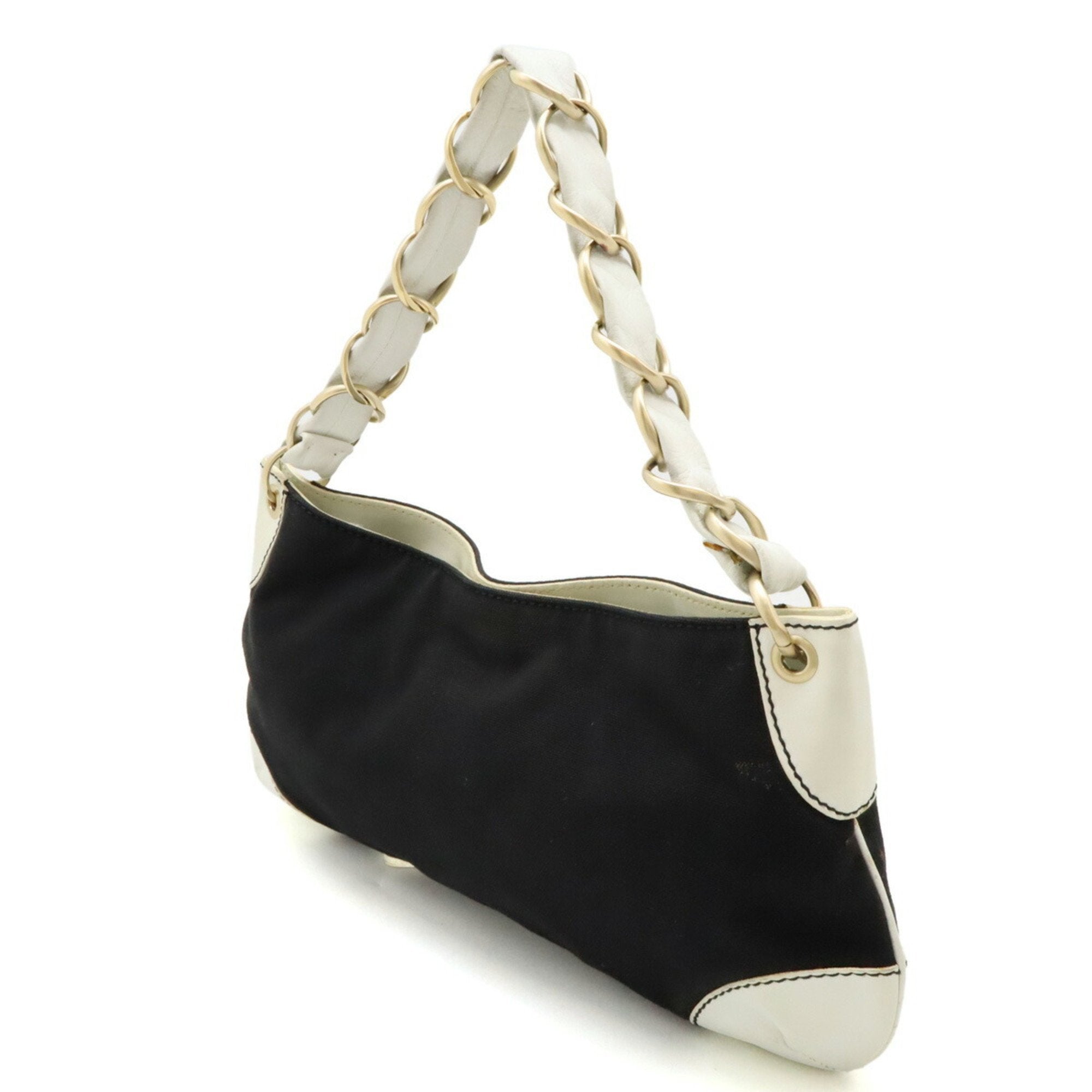 Chanel Black White Canvas Leather Shoulder Bag (Pre-Owned)