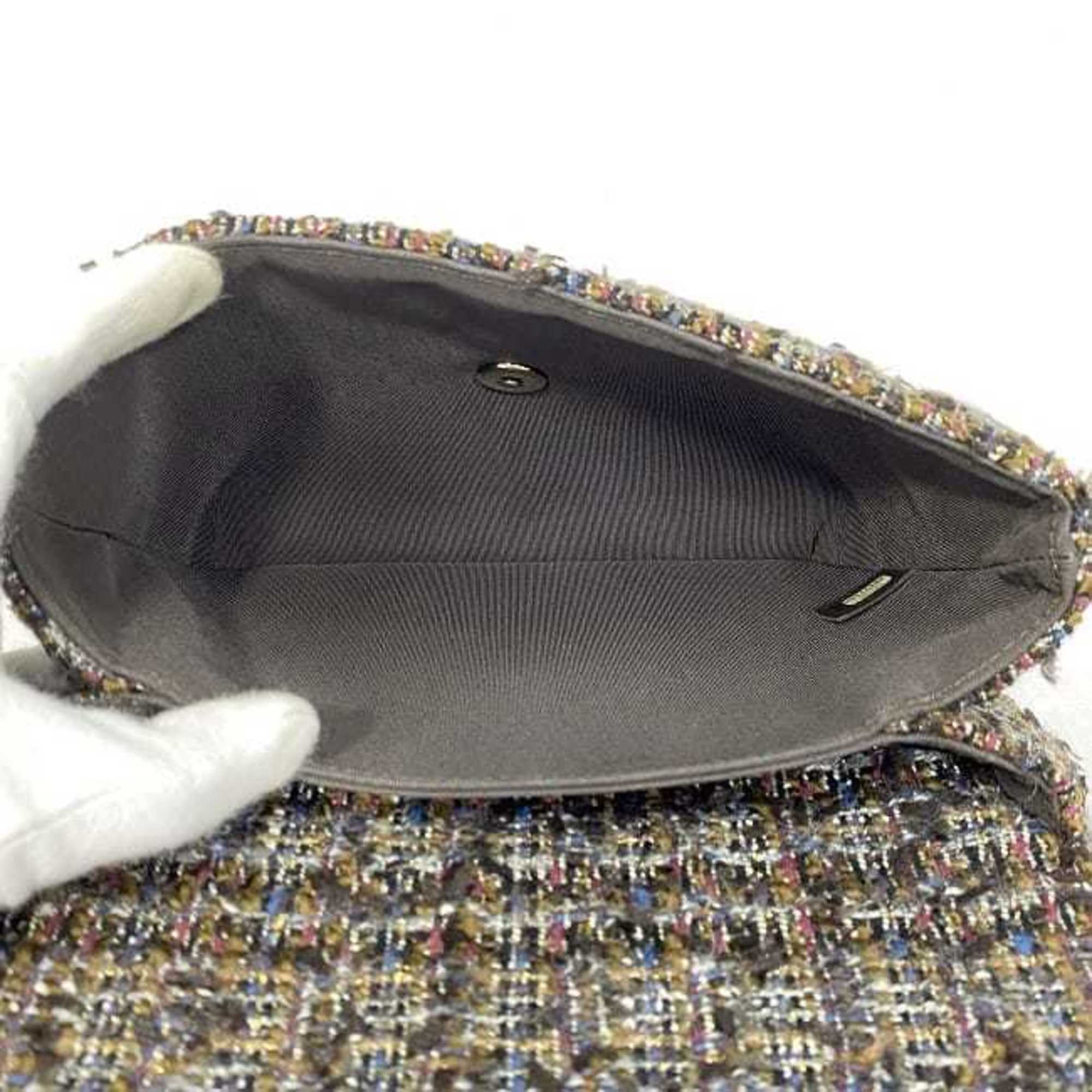 Chanel Brown Gray Tweed Wood Shoulder Bag (Pre-Owned)