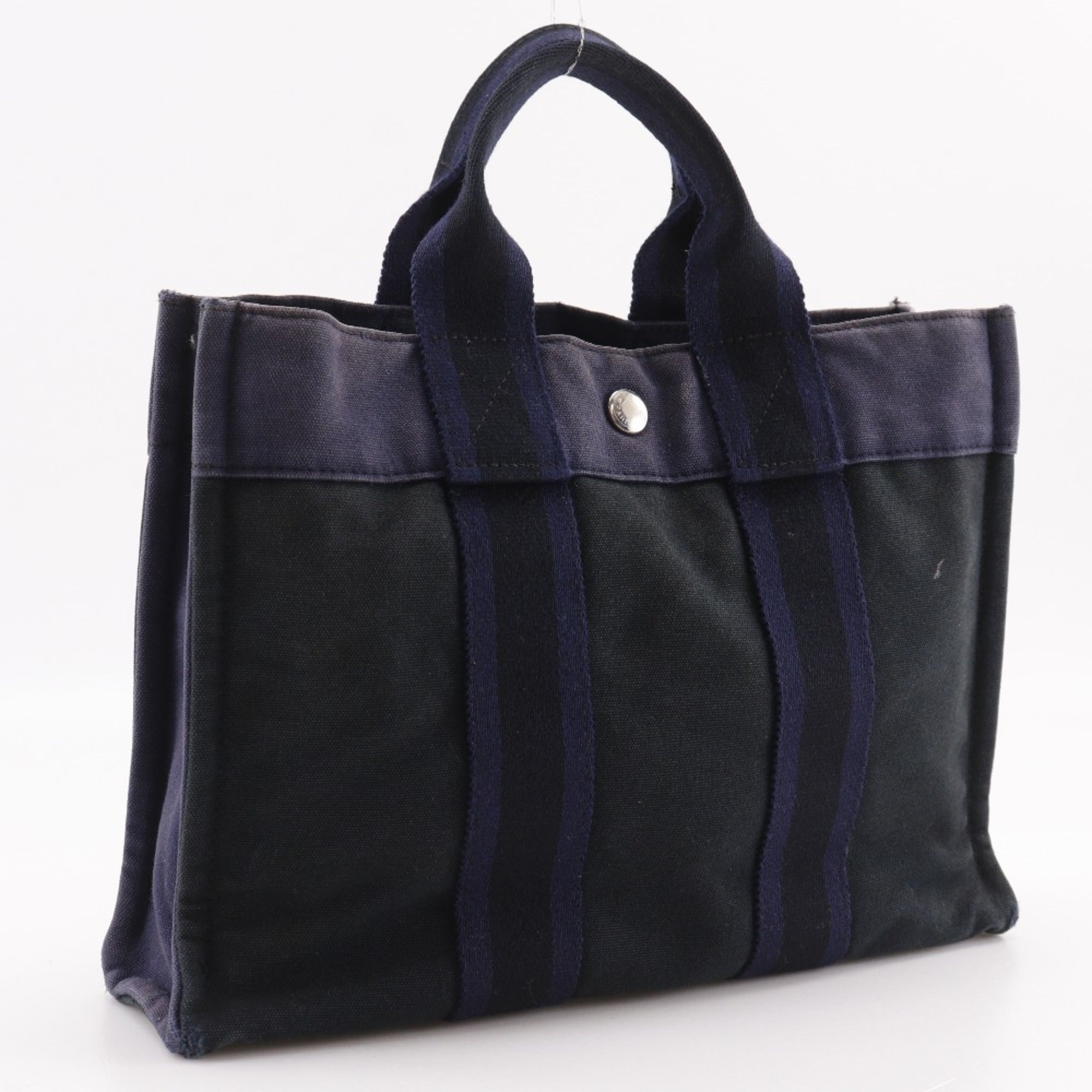 Hermes Black Navy Cotton Canvas Handbag (Pre-Owned)