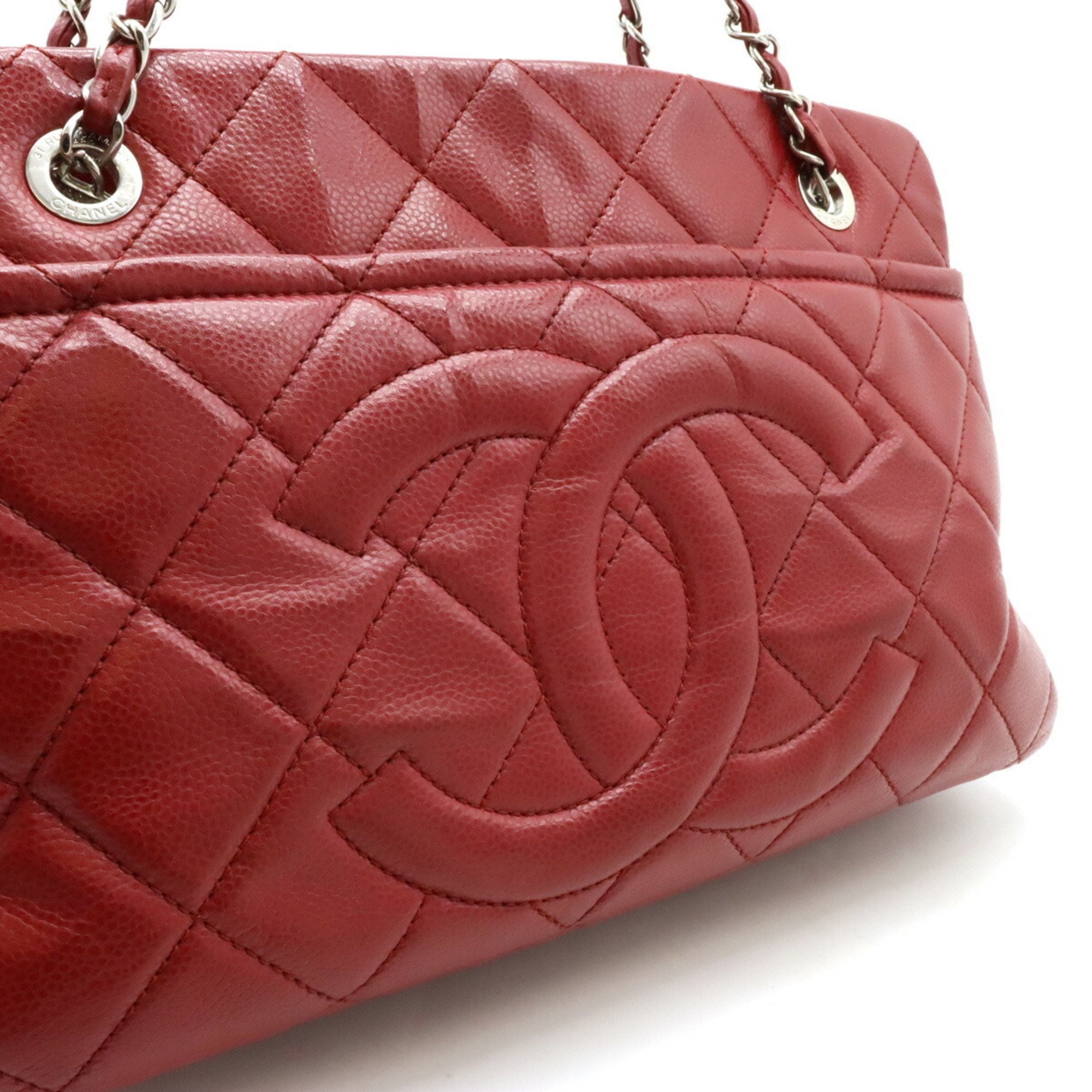 Chanel Matelasse Red Color Caviar Leather Shoulder Bag Tote Bag (Pre-Owned)