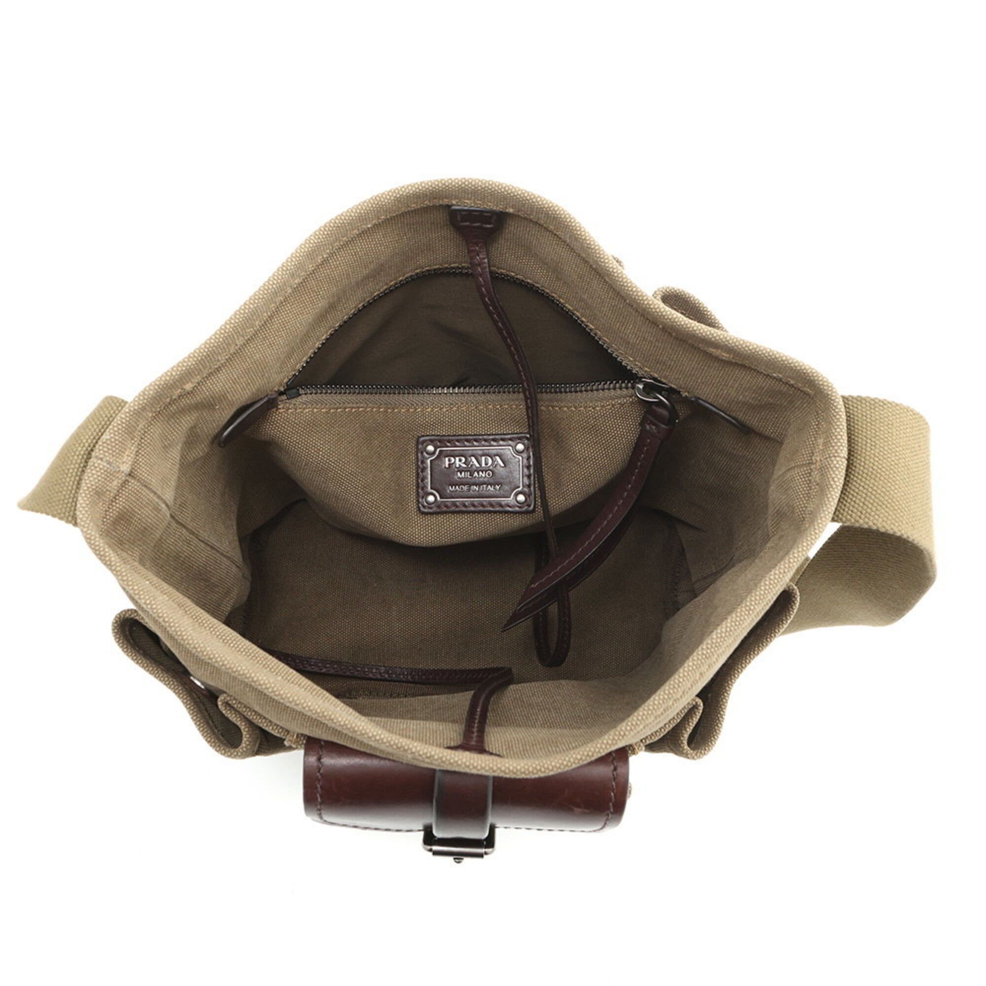 Prada Khaki Brown Canvas Leather Handbag Shoulder Bag (Pre-Owned)