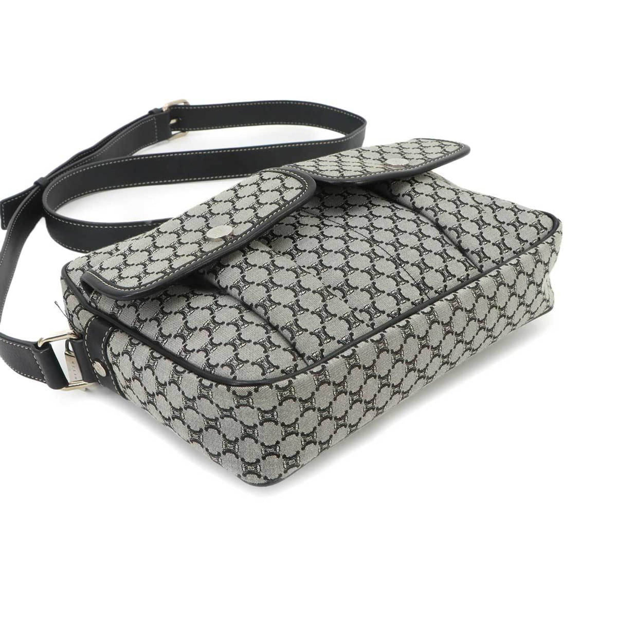Celine Black Gray Canvas Leather Handbag Shoulder Bag (Pre-Owned)