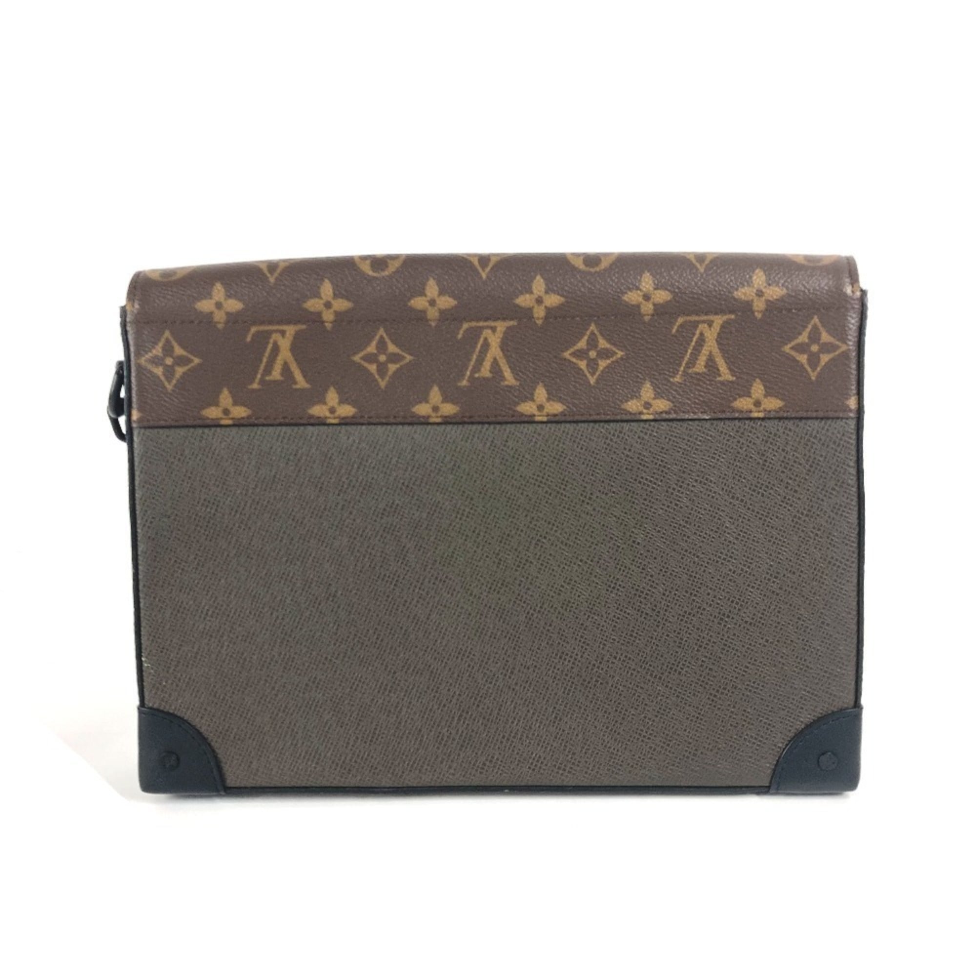 Louis Vuitton Brown Khaki Taiga Leather Leather Monogram Canvas Clutch Bag Pochette Pouch (Pre-Owned)