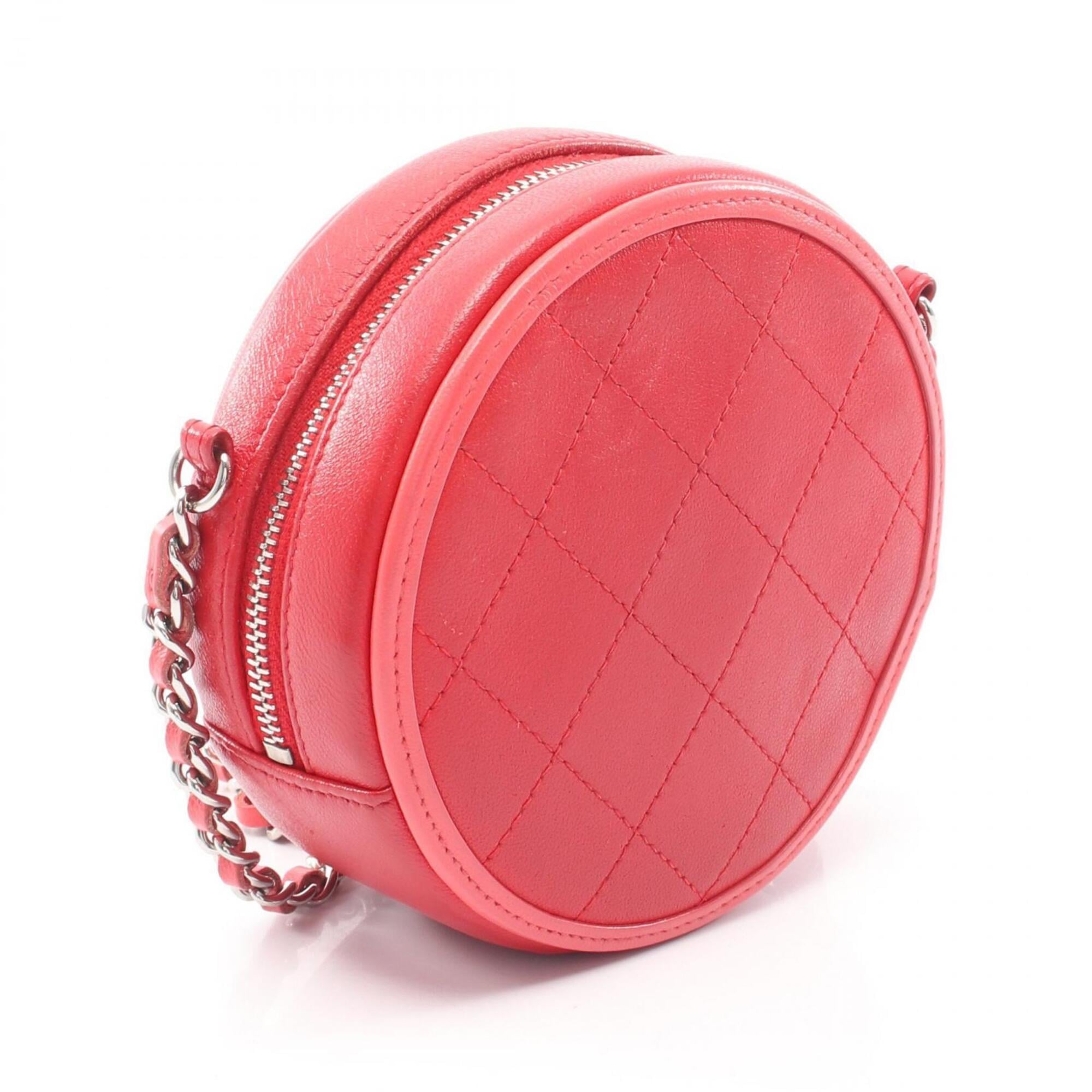 Chanel Pink Red Color Leather Handbag Shoulder Bag (Pre-Owned)