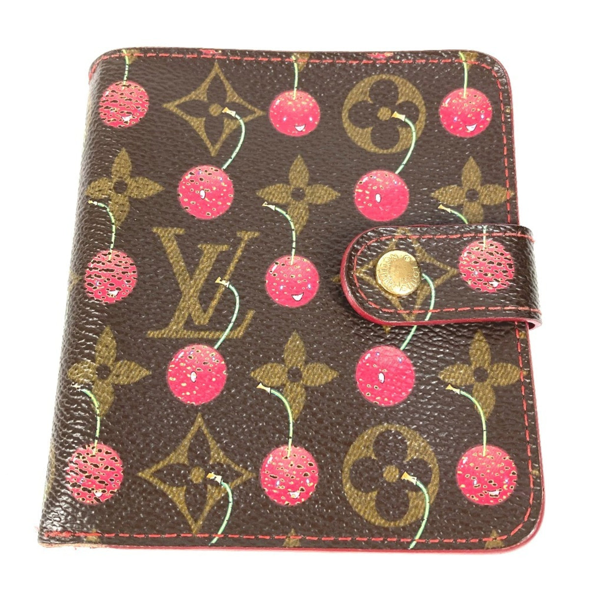 Louis Vuitton Brown Red Color Monogram Canvas Wallet (Bi-Fold) (Pre-Owned)