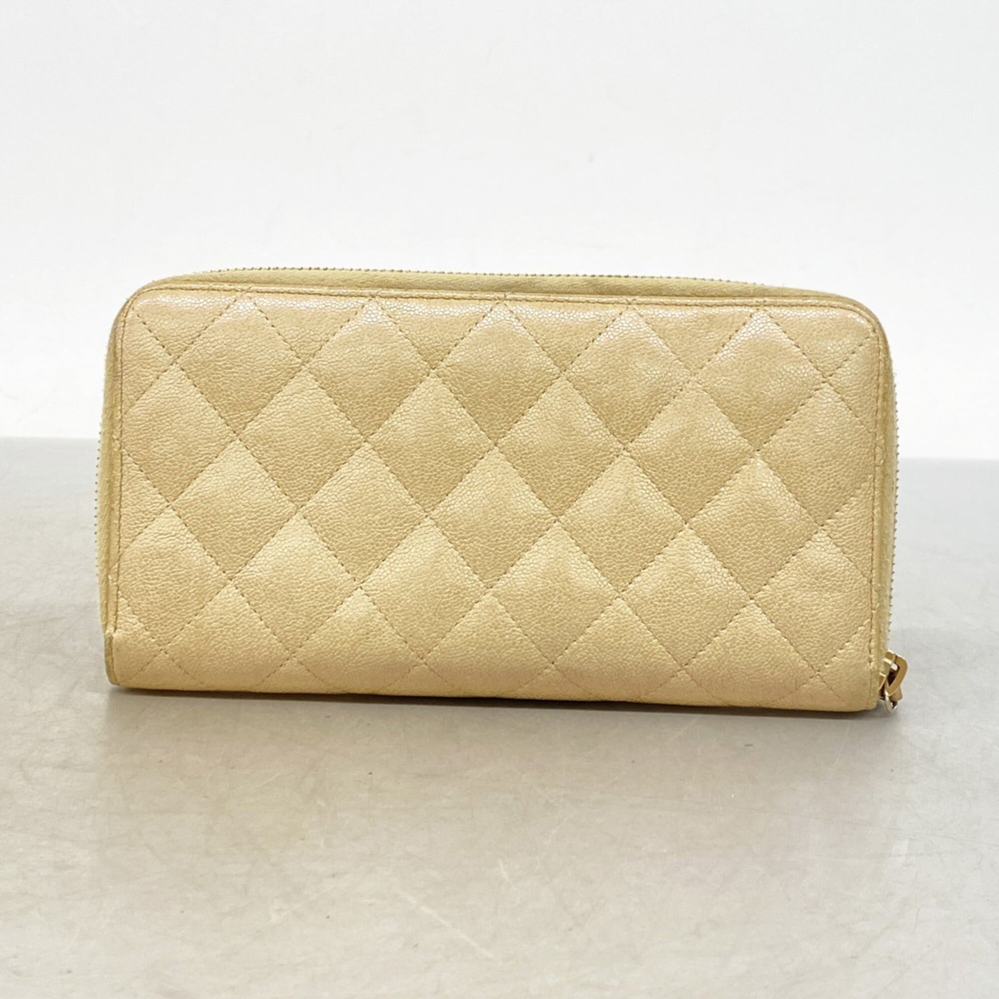 Chanel Beige Grained Calfskin Long Wallet (Bi-Fold) (Pre-Owned)