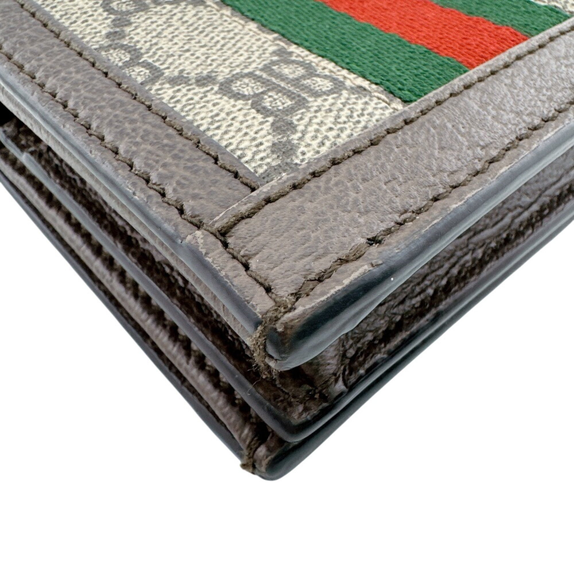 Gucci Brown Green Red Color Pvc Canvas Leather Wallet (Bi-Fold) (Pre-Owned)
