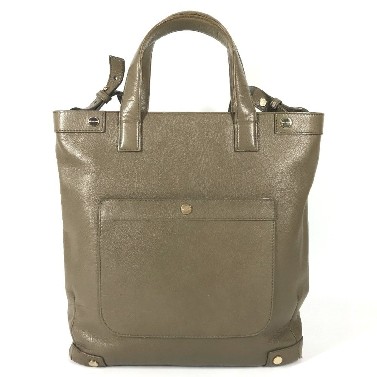 Bvlgari Gray Leather Handbag Shoulder Bag Tote Bag (Pre-Owned)
