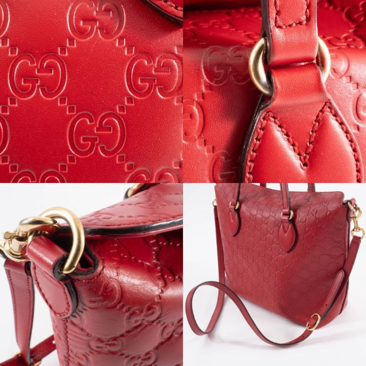Gucci Red Color Leather Tote Bag (Pre-Owned)