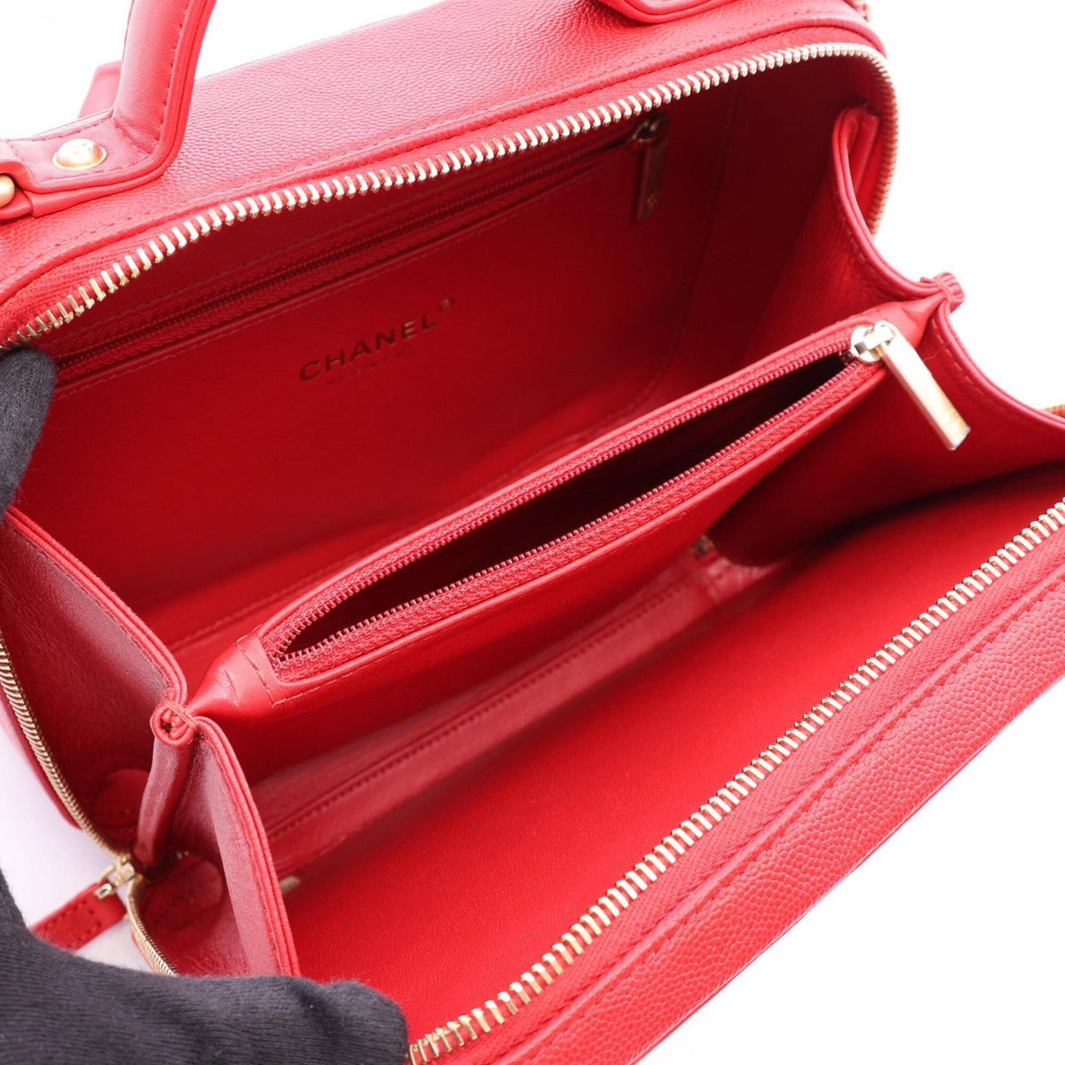Chanel Red Color Grained Calfskin Handbag Shoulder Bag Vanity Bag (Pre-Owned)