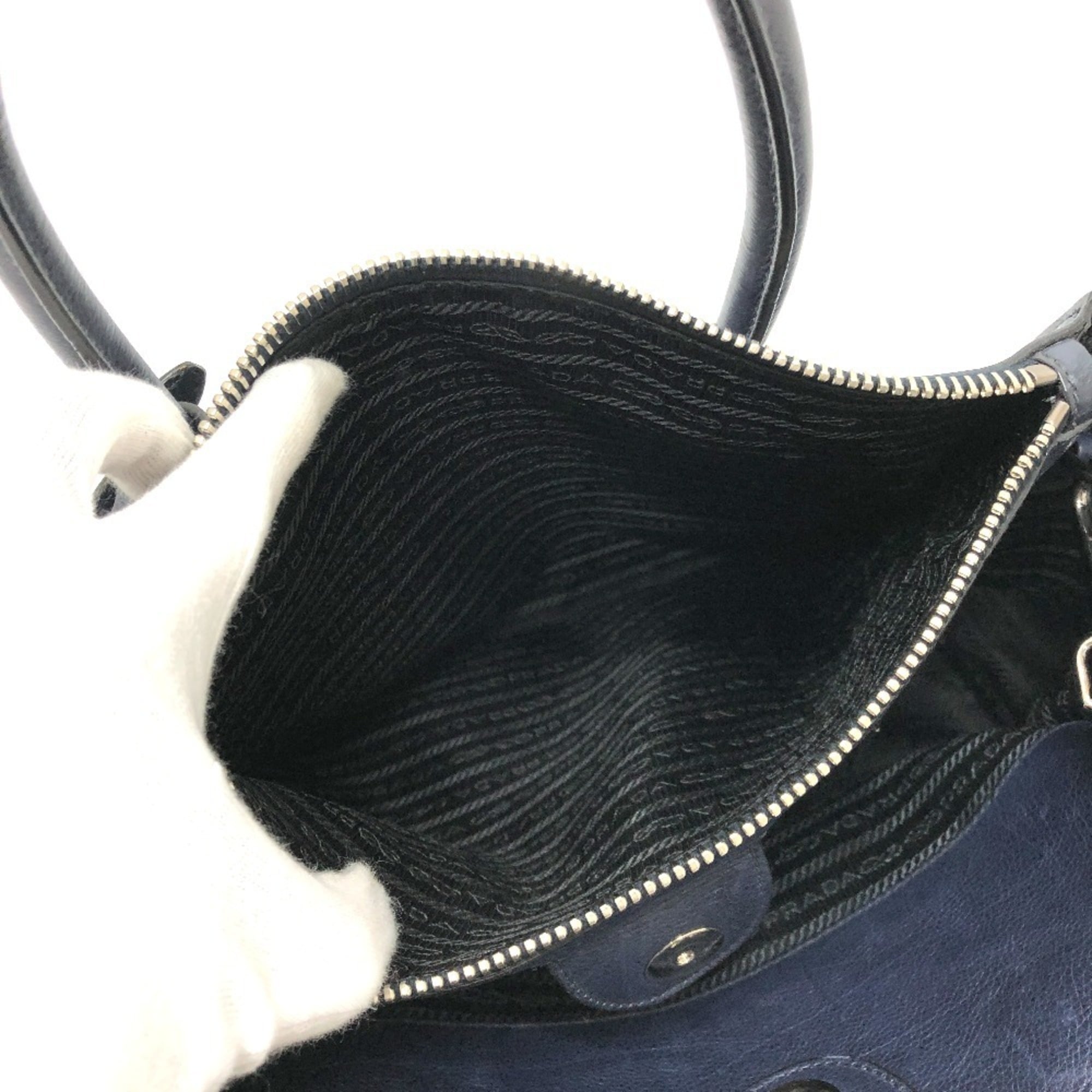 Prada Blue Leather Handbag Tote Bag (Pre-Owned)