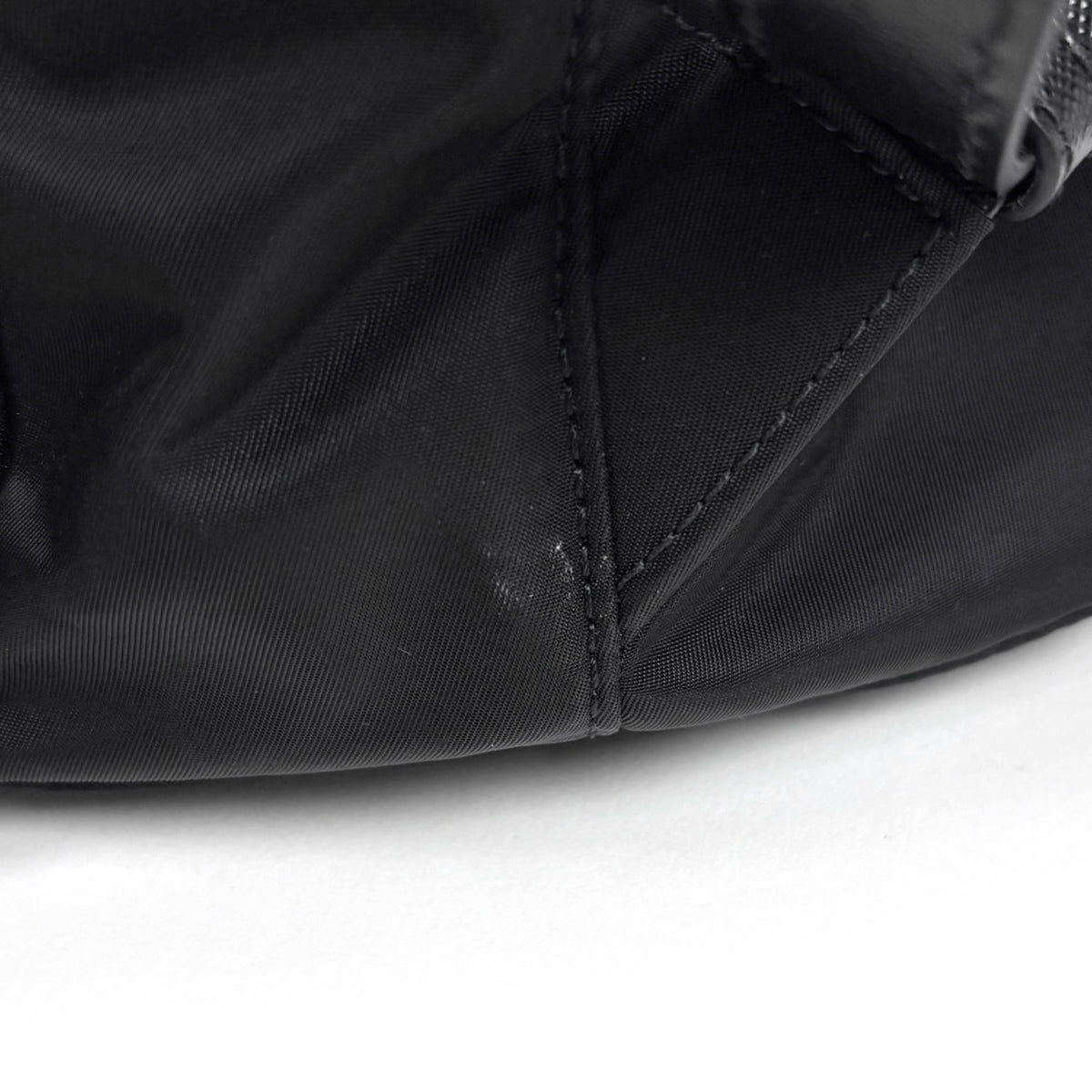 Prada Black Nero Nylon Saffiano Triangle Leather Backpack (Pre-Owned)