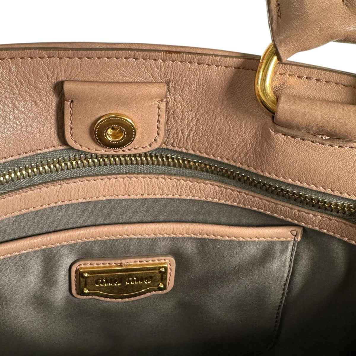 Miu Miu Pink Beige Leather Handbag Tote Bag (Pre-Owned)