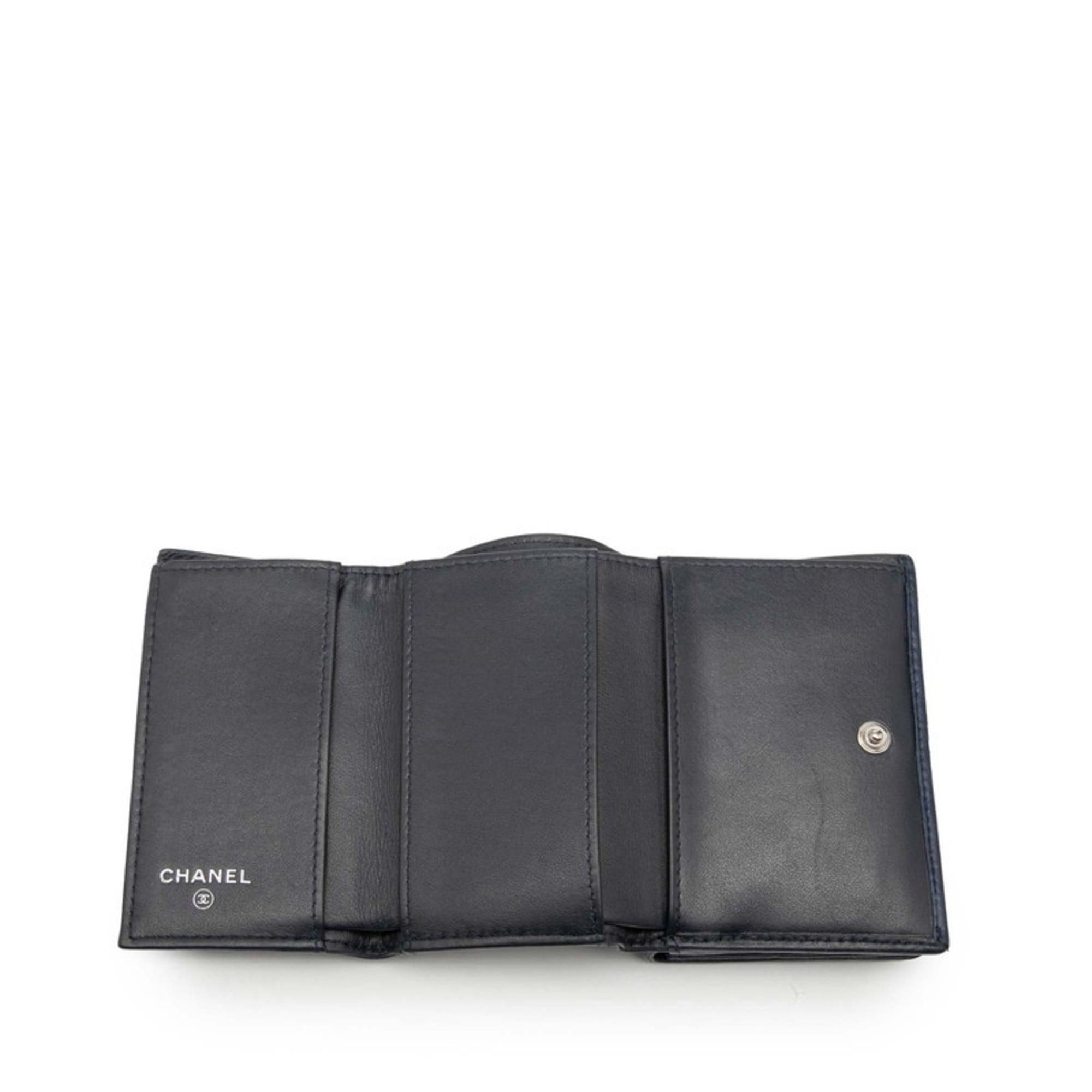 Chanel Navy Leather Wallet (Tri-Fold) (Pre-Owned)
