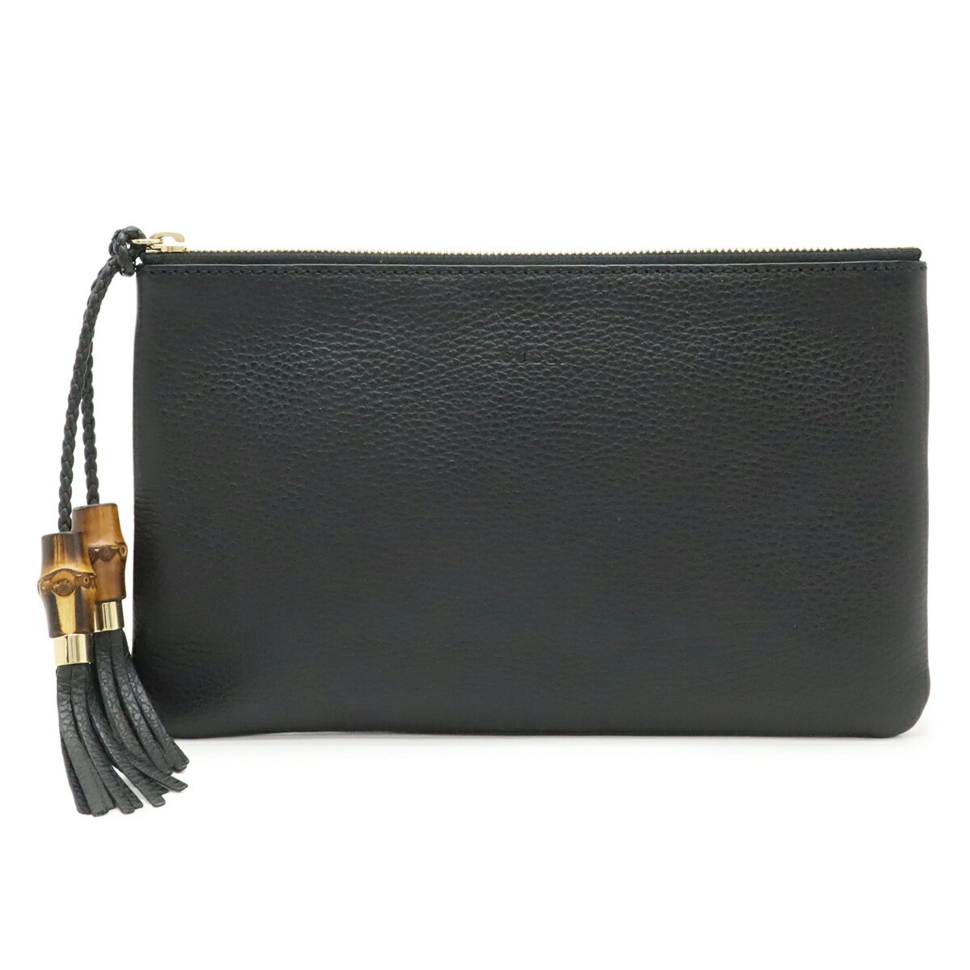 Gucci Black Bamboo Leather Clutch Bag Handbag (Pre-Owned)