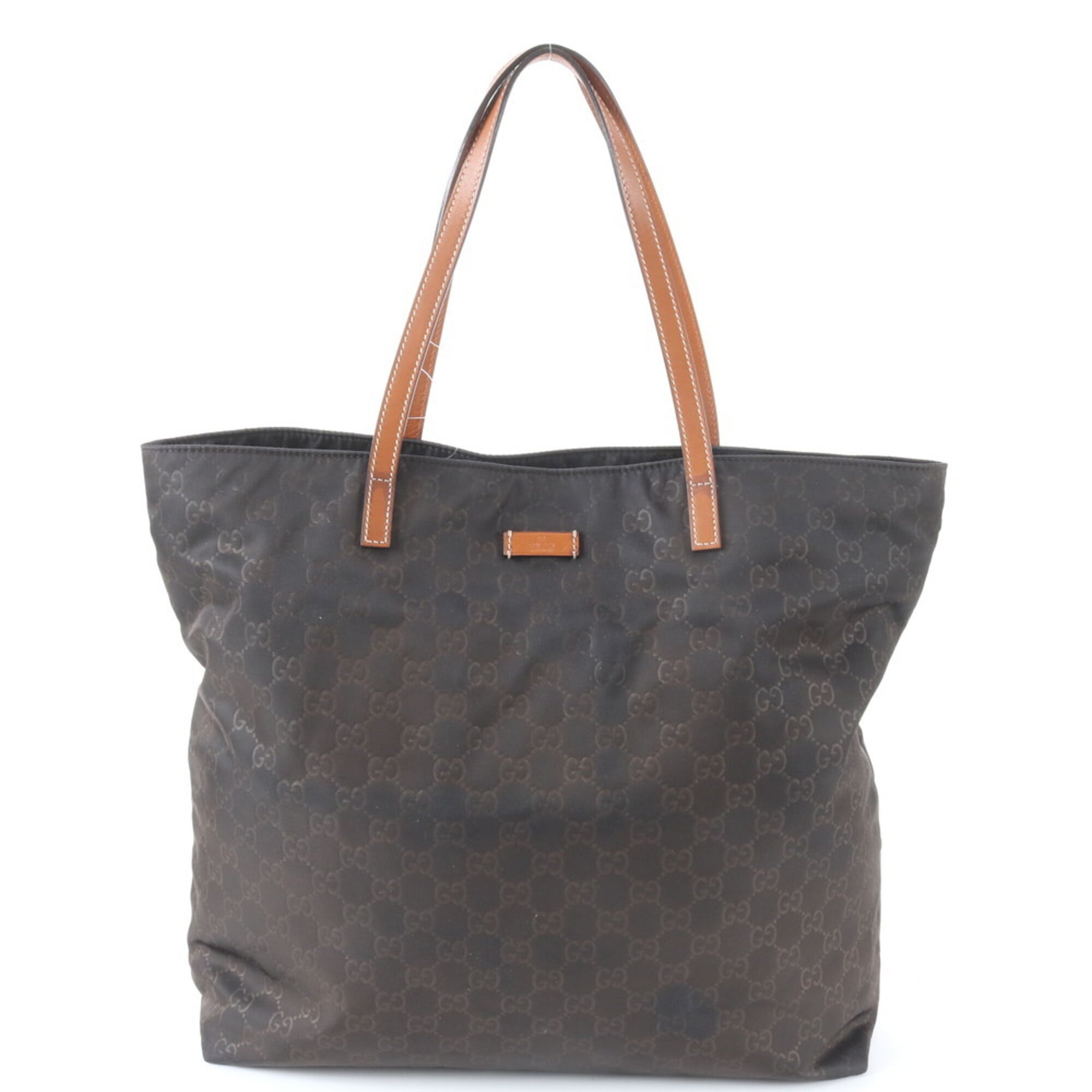 Gucci Brown Nylon Leather Handbag Tote Bag (Pre-Owned)