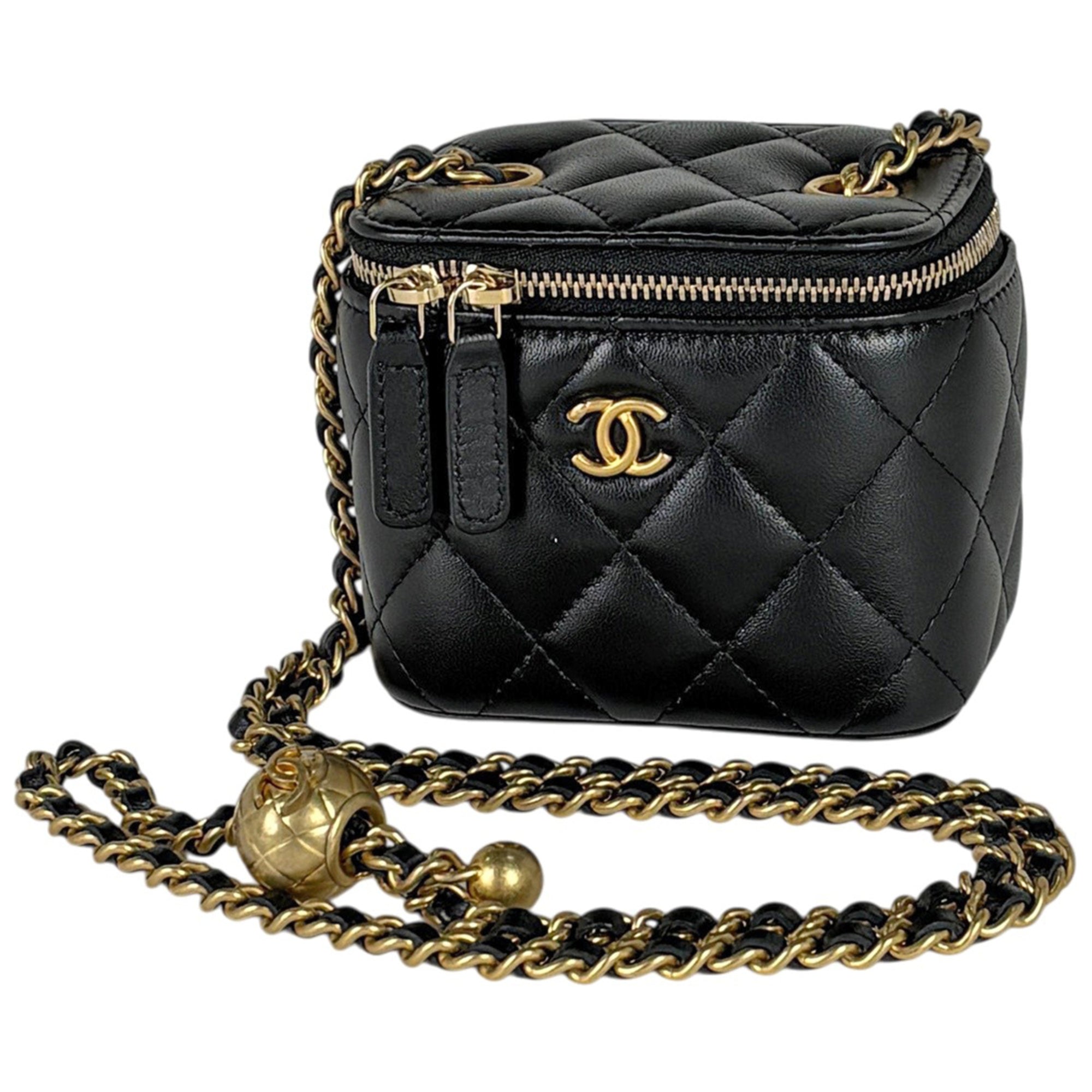 Chanel Black Leather Shoulder Bag Vanity Bag (Pre-Owned)