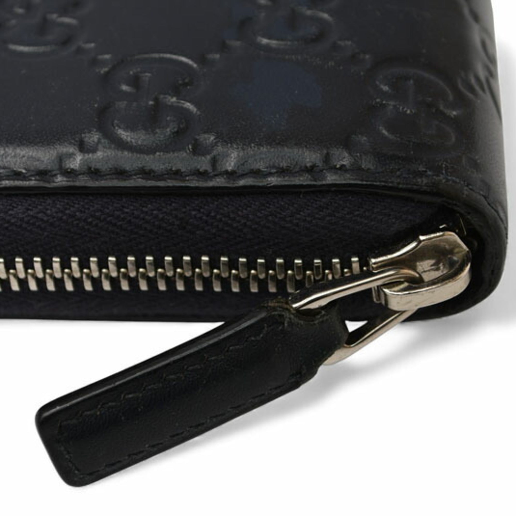 Gucci Dark Navy Red Color Leather Long Wallet (Bi-Fold) (Pre-Owned)