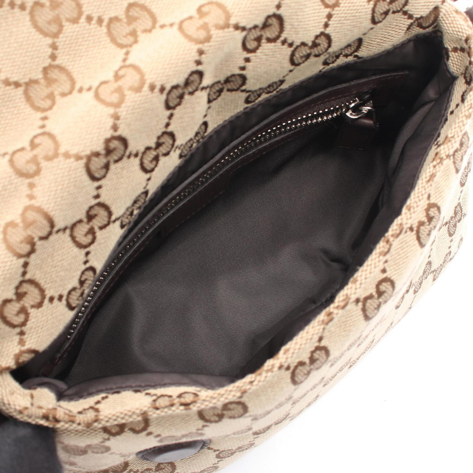 Gucci Beige Brown Gg Canvas Leather Handbag (Pre-Owned)