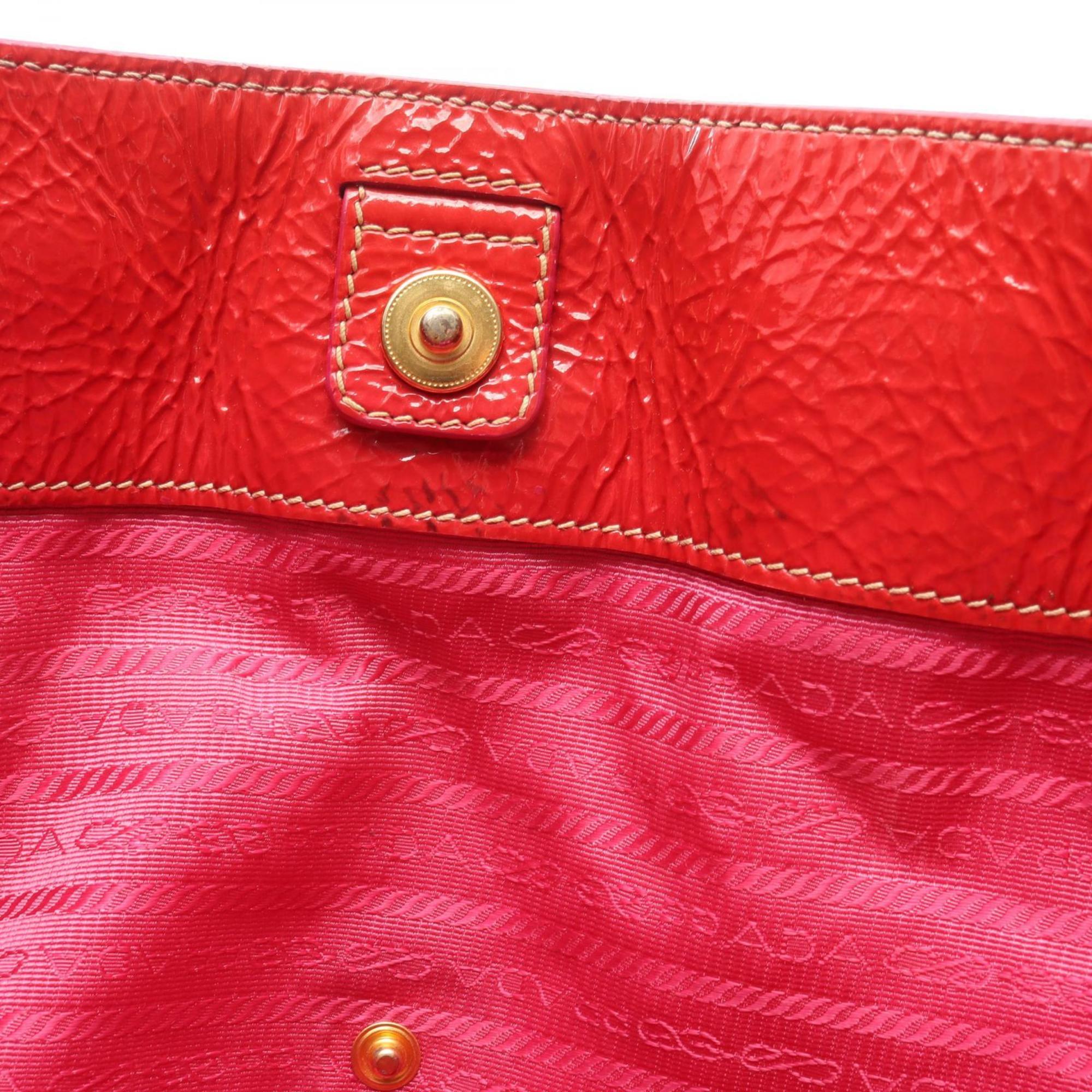 Prada Red Color Patent Leather Handbag Tote Bag (Pre-Owned)