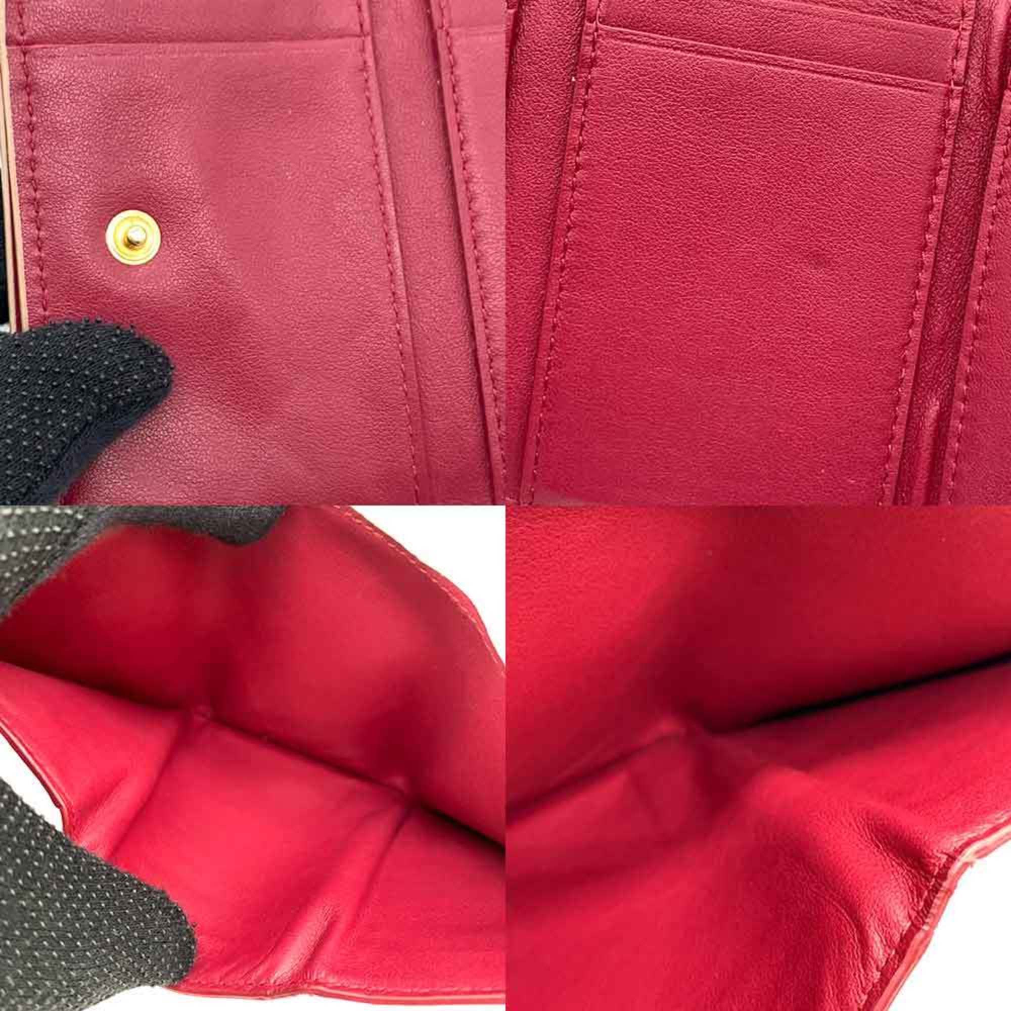 Bottega Veneta Beige Bordeaux Leather Wallet (Tri-Fold) (Pre-Owned)
